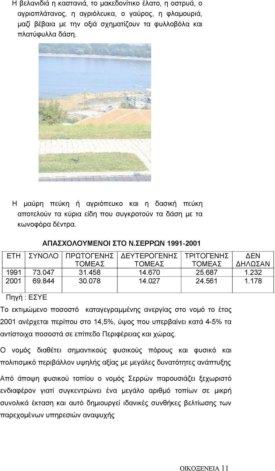 ΣΕΡΡΩΝ 1991-2001 ΕΤΗ ΣΥΝΟΛΟ ΠΡΩΤΟΓΕΝΗΣ ΤΟΜΕΑΣ ΔΕΥΤΕΡΟΓΕΝΗΣ ΤΟΜΕΑΣ ΤΡΙΤΟΓΕΝΗΣ ΤΟΜΕΑΣ ΔΕΝ ΔΗΛΩΣΑΝ 1991 73.047 31.458 14.670 25.687 1.232 2001 69.844 30.078 14.027 24.561 1.