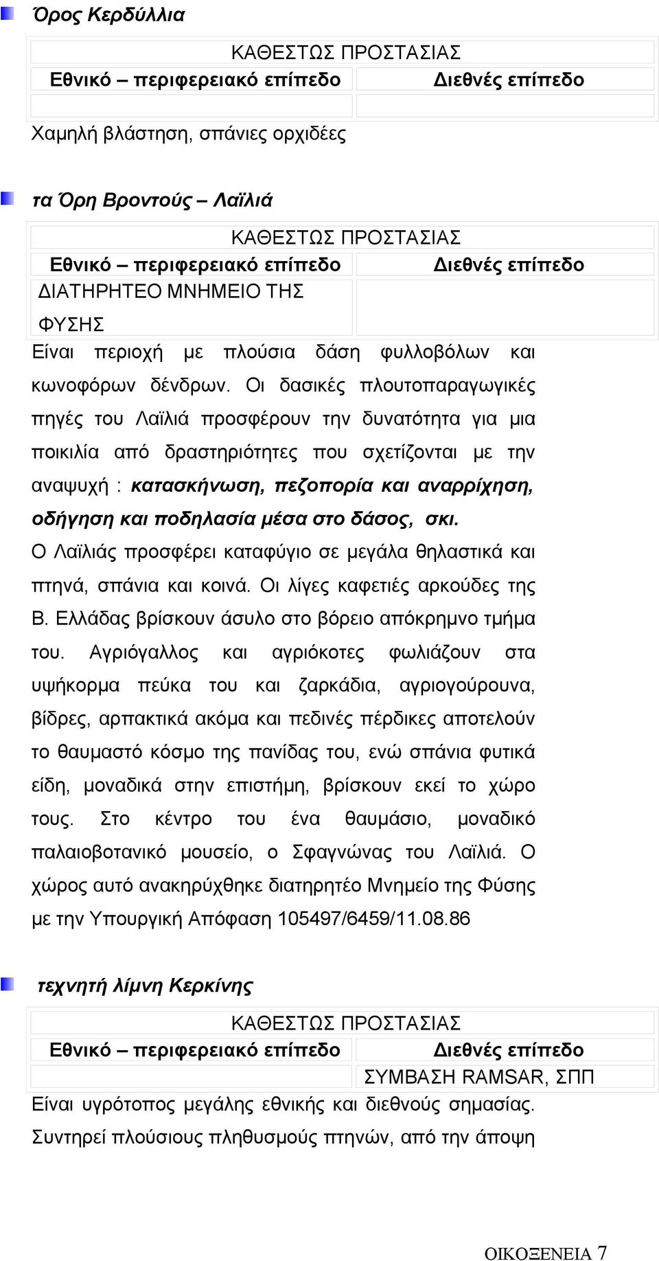 Οι δασικές πλουτοπαραγωγικές πηγές του Λαϊλιά προσφέρουν την δυνατότητα για μια ποικιλία από δραστηριότητες που σχετίζονται με την αναψυχή : κατασκήνωση, πεζοπορία και αναρρίχηση, οδήγηση και