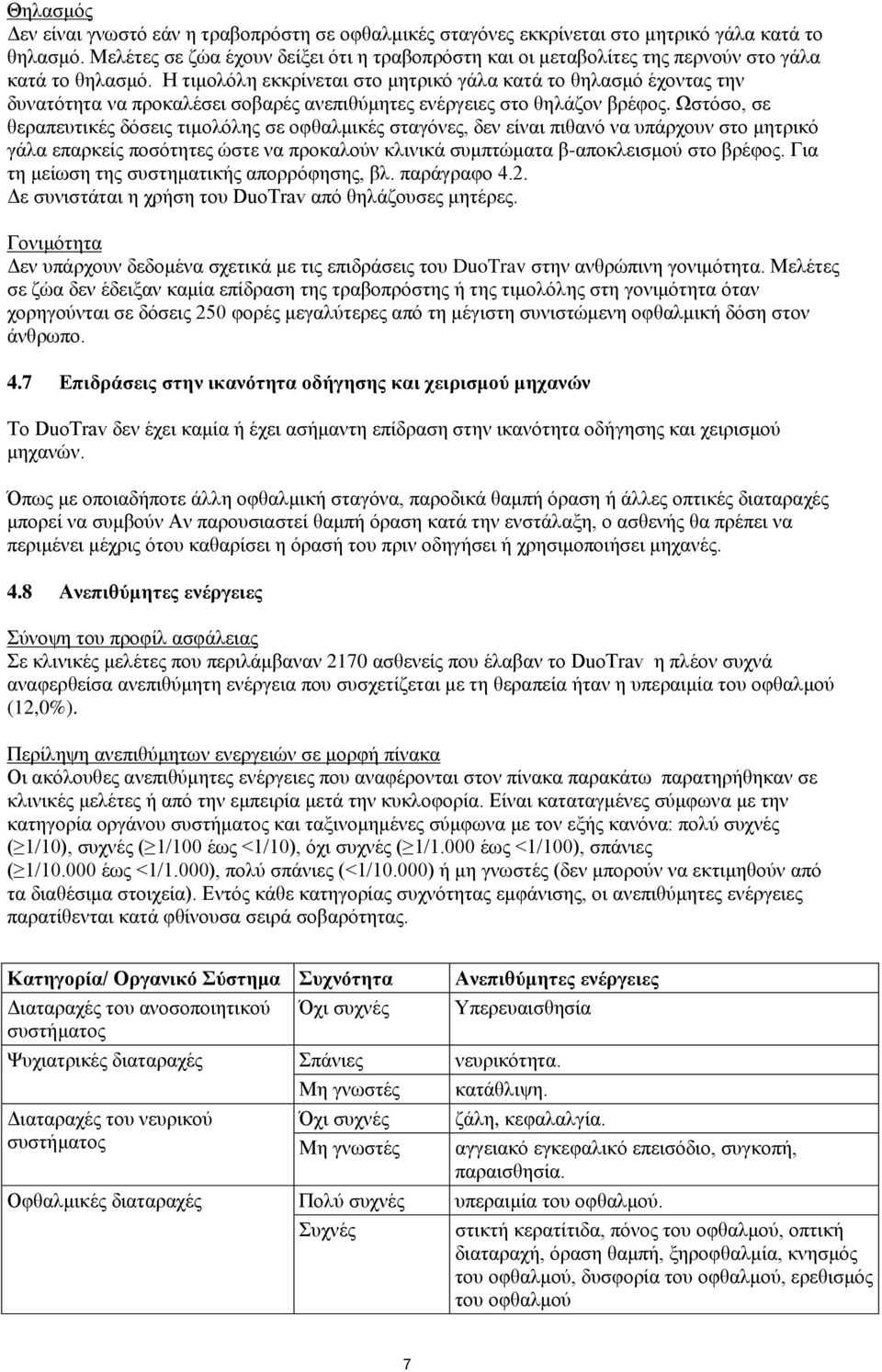 Η τιμολόλη εκκρίνεται στο μητρικό γάλα κατά το θηλασμό έχοντας την δυνατότητα να προκαλέσει σοβαρές ανεπιθύμητες ενέργειες στο θηλάζον βρέφος.