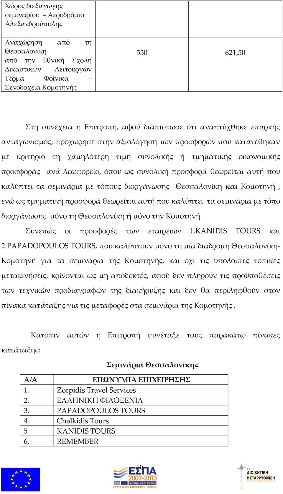 θεωρείται αυτή που καλύπτει τα σεμινάρια με τόπους διοργάνωσης Θεσσαλονίκη και Κομοτηνή, ενώ ως τμηματική προσφορά θεωρείται αυτή που καλύπτει τα σεμινάρια με τόπο διοργάνωσης μόνο τη Θεσσαλονίκη ή