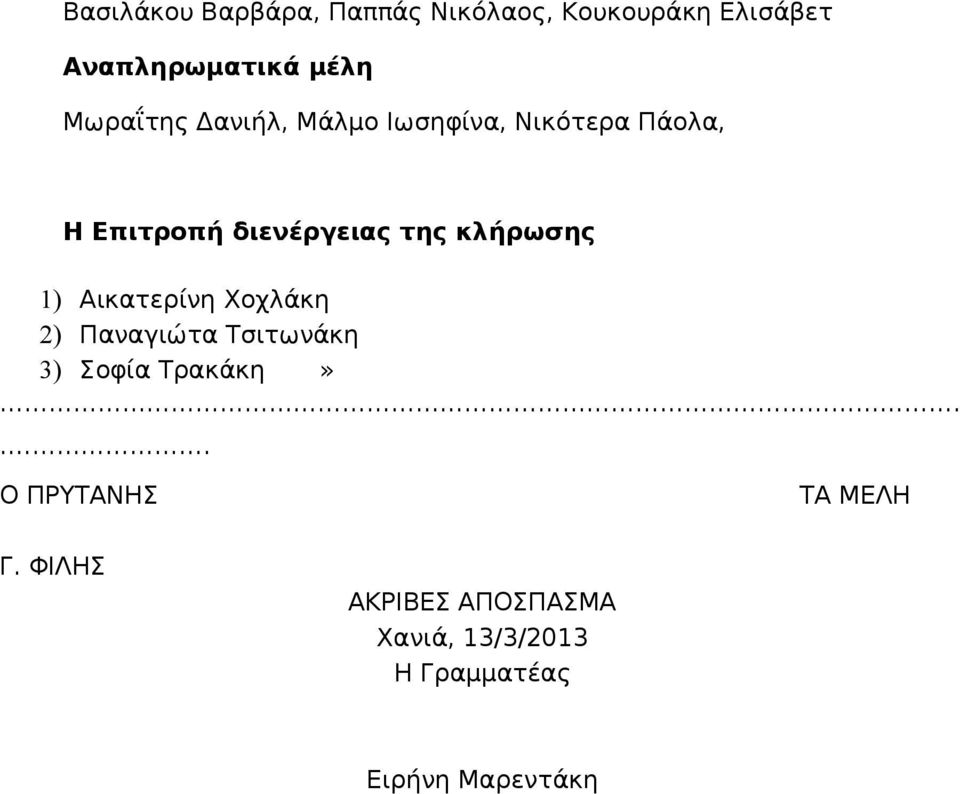 Αικατερίνη Χοχλάκη 2) Παναγιώτα Τσιτωνάκη 3) Σοφία Τρακάκη».