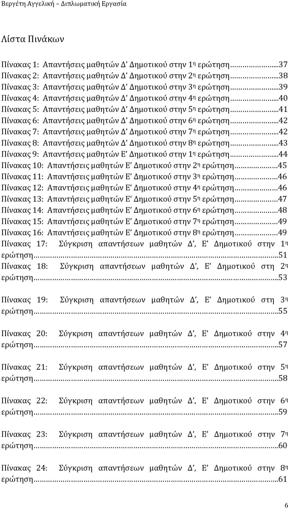 ..42 Πίνακας 7: Απαντήσεις μαθητών Δ Δημοτικού στην 7 η ερώτηση...42 Πίνακας 8: Απαντήσεις μαθητών Δ Δημοτικού στην 8 η ερώτηση...43 Πίνακας 9: Απαντήσεις μαθητών Ε Δημοτικού στην 1 η ερώτηση.