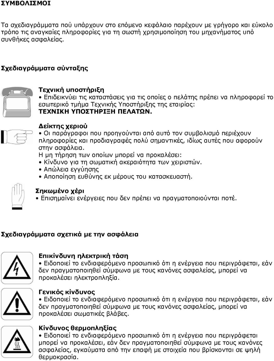 Δείκτης χεριού Οι παράγραφοι που προηγούνται από αυτό τον συμβολισμό περιέχουν πληροφορίες και προδιαγραφές πολύ σημαντικές, ιδίως αυτές που αφορούν στην ασφάλεια.