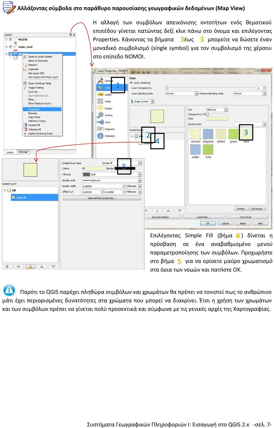 1 2 4 3 5 Επιλέγοντας Simple Fill (βήμα ) δίνεται η πρόσβαση σε ένα αναβαθμισμένο μενού παραμετροποίησης των συμβόλων.