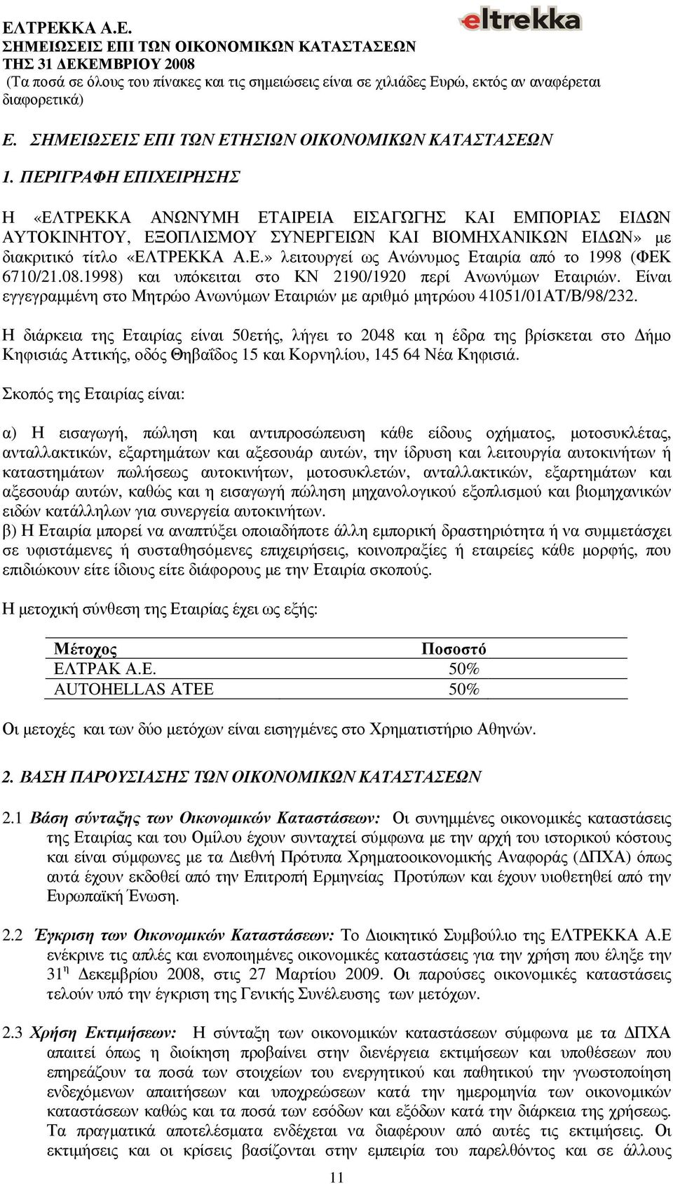 08.1998) και υπόκειται στο ΚΝ 2190/1920 περί Ανωνύµων Εταιριών. Είναι εγγεγραµµένη στο Μητρώο Ανωνύµων Εταιριών µε αριθµό µητρώoυ 41051/01ΑΤ/Β/98/232.