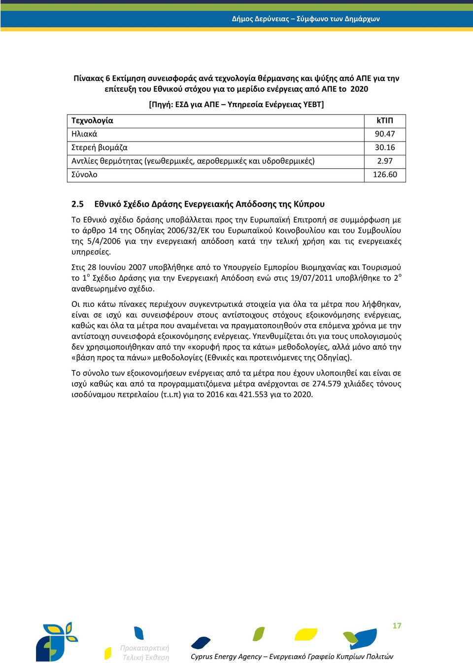 5 Εθνικό Σχέδιο Δράσης Ενεργειακής Απόδοσης της Κύπρου Το Εθνικό σχέδιο δράσης υποβάλλεται προς την Ευρωπαϊκή Επιτροπή σε συμμόρφωση με το άρθρο 14 της Οδηγίας 2006/32/ΕΚ του Ευρωπαϊκού Κοινοβουλίου