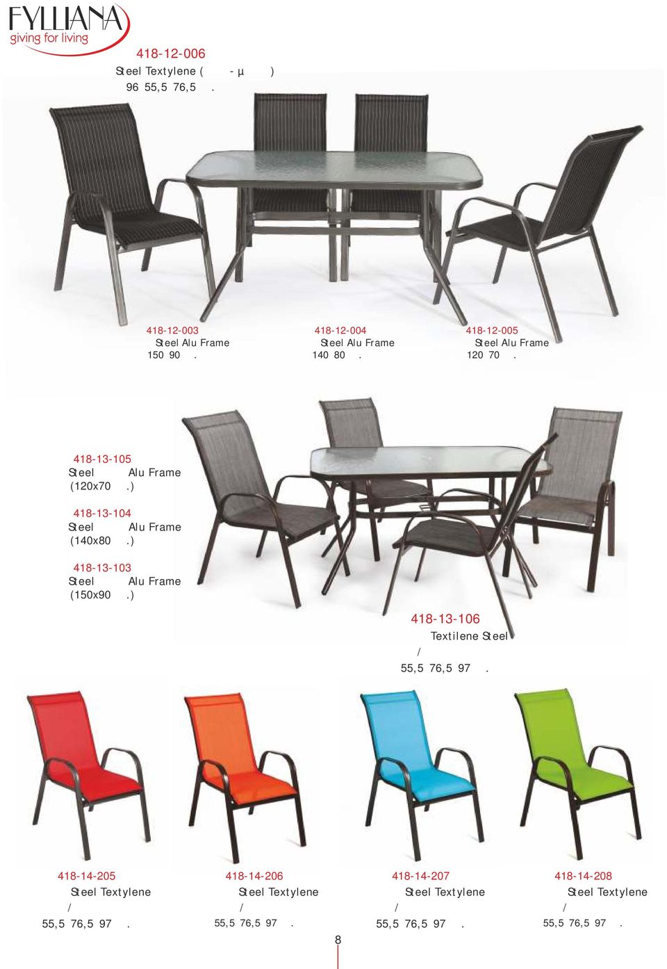 ) 418-13-103 Τραπέζι Steel καφέ Alu Frame (150x90 εκ.) 418-13-106 Καρέκλα Textilene Steel Καφέ/Σκελετός Καφέ 55,5χ76,5χ97 εκ.