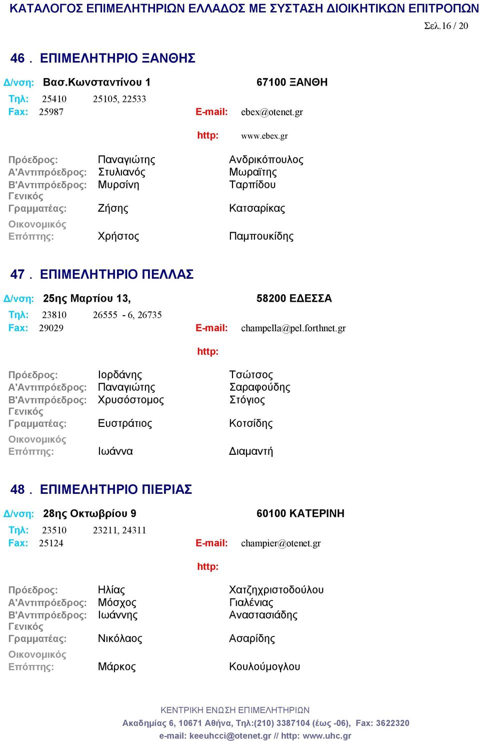 ΕΠΙΜΕΛΗΤΗΡΙΟ ΠΕΛΛΑΣ Δ/νση: 25ης Μαρτίου 13, 58200 ΕΔΕΣΣΑ Tηλ: 23810 26555-6, 26735 Fax: 29029 E-mail: champella@pel.forthnet.