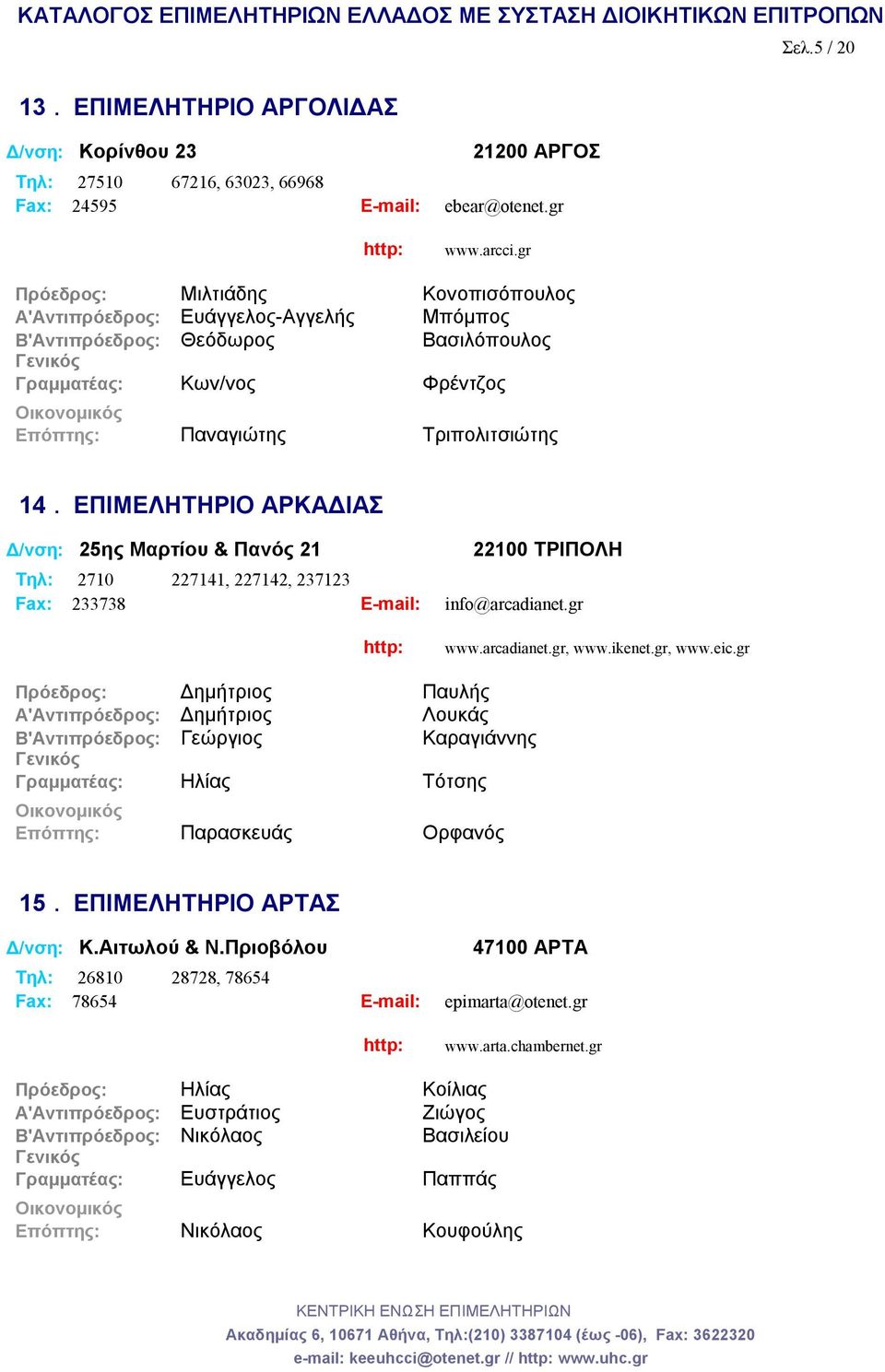 ΕΠΙΜΕΛΗΤΗΡΙΟ ΑΡΚΑΔΙΑΣ Δ/νση: 25ης Μαρτίου & Πανός 21 22100 ΤΡΙΠΟΛΗ Tηλ: 2710 227141, 227142, 237123 Fax: 233738 E-mail: info@arcadianet.gr www.arcadianet.gr, www.ikenet.gr, www.eic.