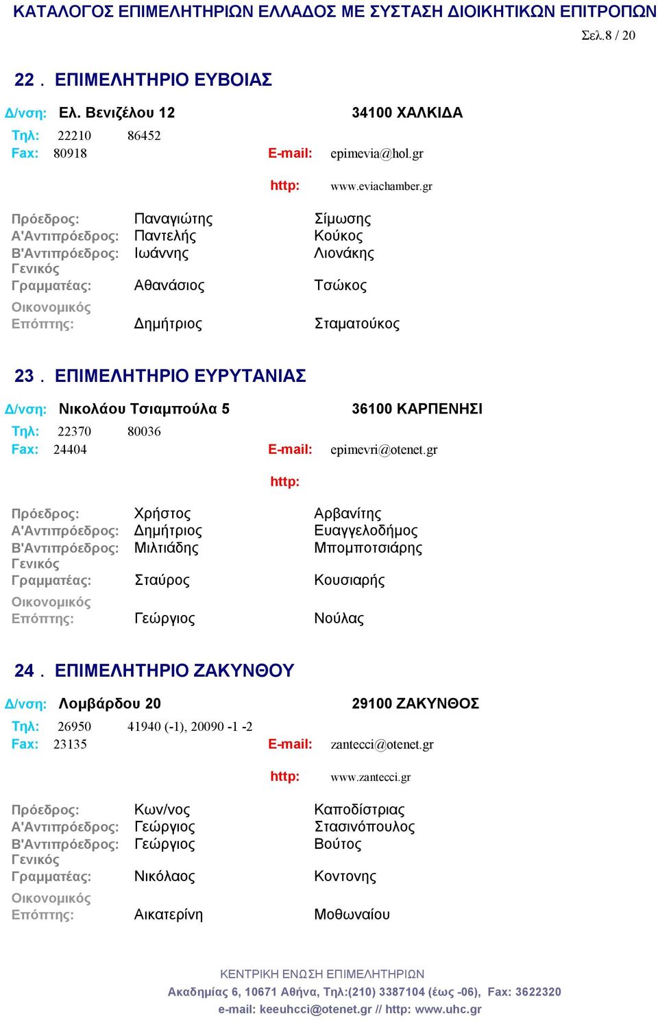 ΕΠΙΜΕΛΗΤΗΡΙΟ ΕΥΡΥΤΑΝΙΑΣ Δ/νση: Νικολάου Τσιαμπούλα 5 36100 ΚΑΡΠΕΝΗΣΙ Tηλ: 22370 80036 Fax: 24404 E-mail: epimevri@otenet.