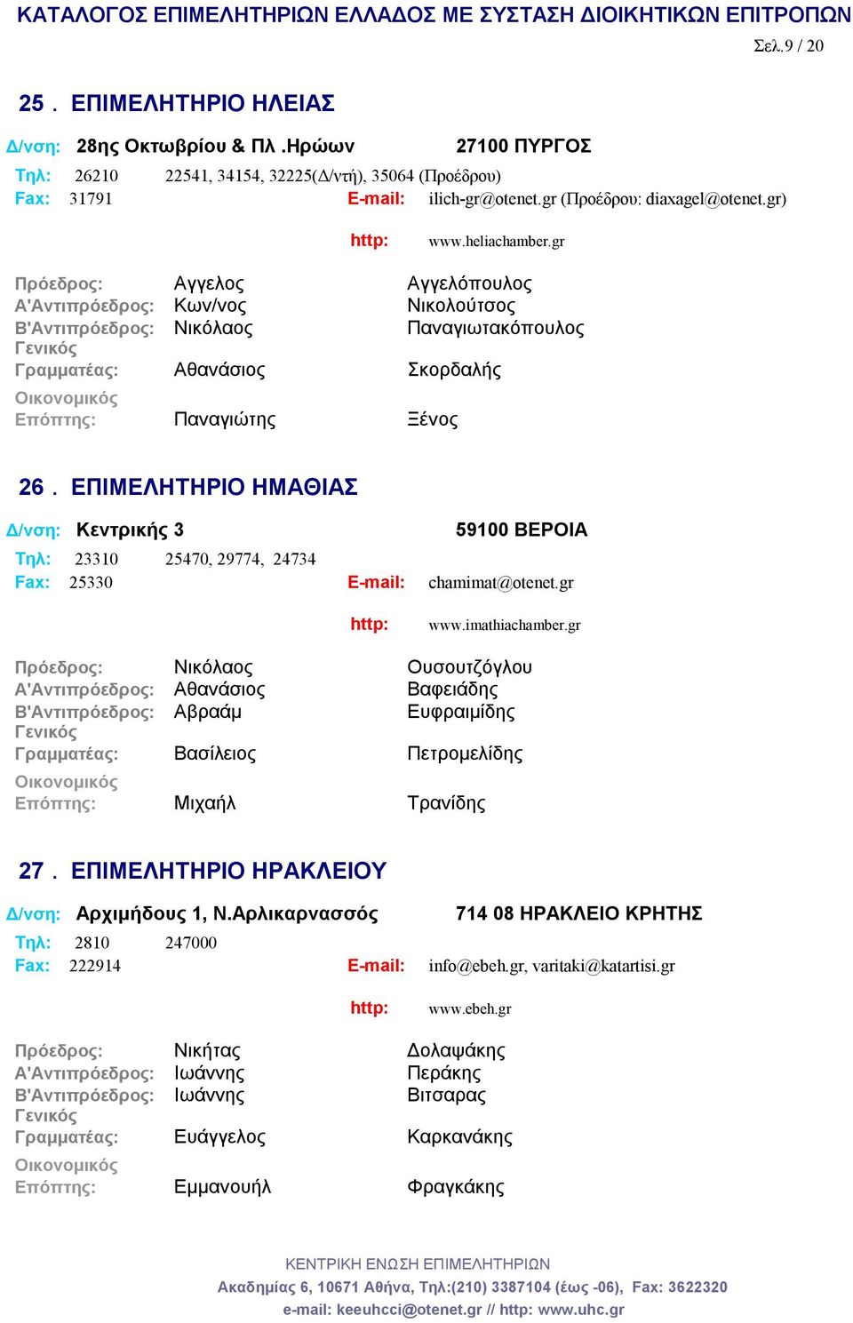 ΕΠΙΜΕΛΗΤΗΡΙΟ ΗΜΑΘΙΑΣ Δ/νση: Κεντρικής 3 59100 ΒΕΡΟΙΑ Tηλ: 23310 25470, 29774, 24734 Fax: 25330 E-mail: chamimat@otenet.gr www.imathiachamber.