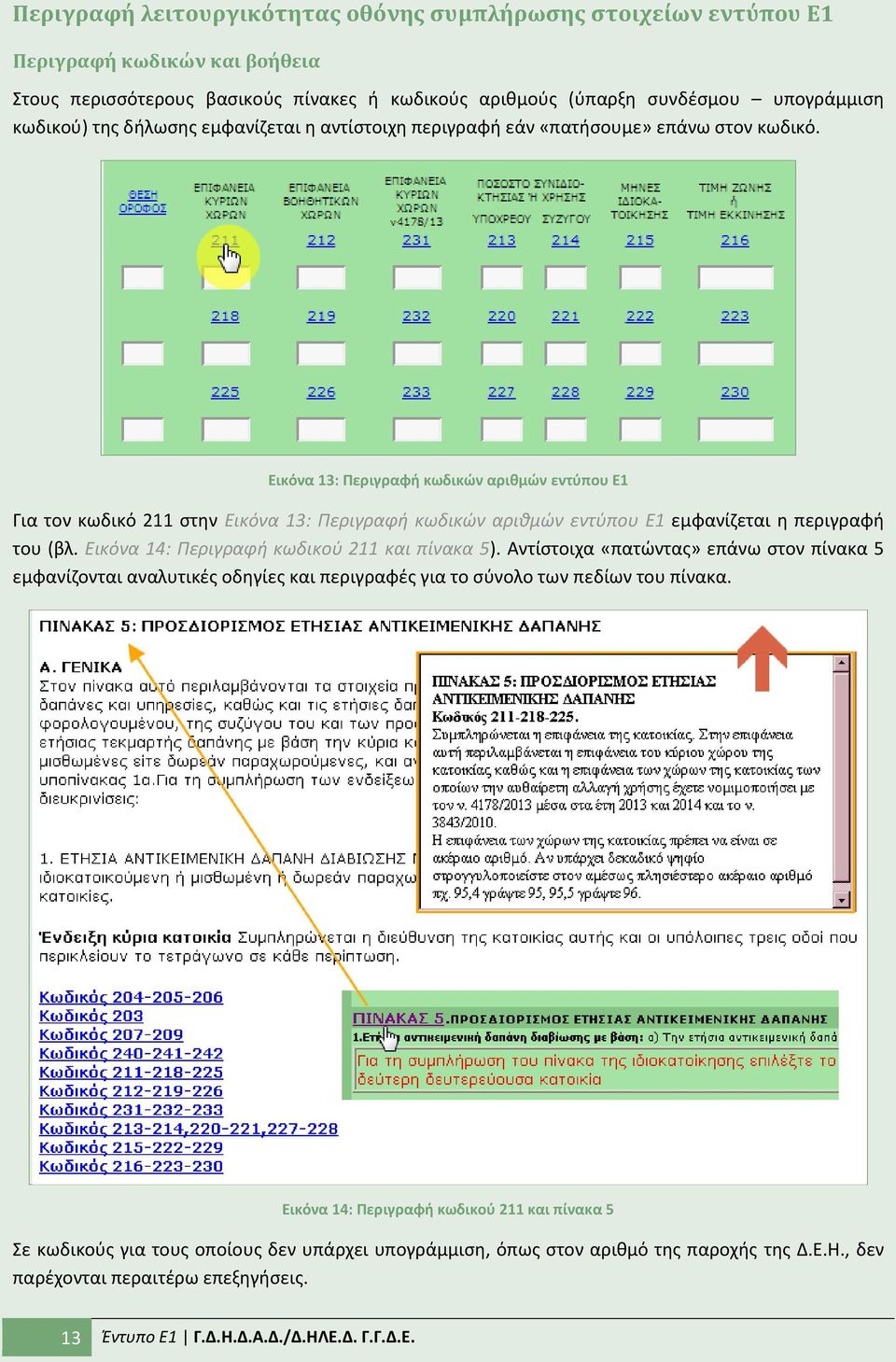 Εικόνα 13: Περιγραφι κωδικϊν αρικμϊν εντφπου Ε1 Για τον κωδικό 211 ςτθν Εικόνα 13: Περιγραφι κωδικών αρικμών εντφπου Ε1 εμφανίηεται θ περιγραφι του (βλ. Εικόνα 14: Περιγραφι κωδικοφ 211 και πίνακα 5).