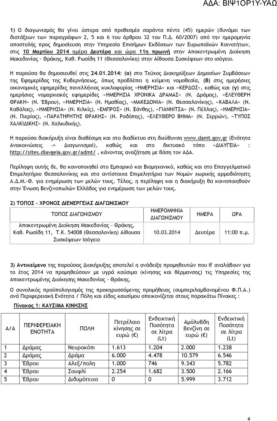 Μακεδονίας Θράκης, Καθ. Ρωσίδη 11 (Θεσσαλονίκη) στην Αίθουσα Συσκέψεων στο ισόγειο. Η παρούσα θα δημοσιευθεί στις 24.01.