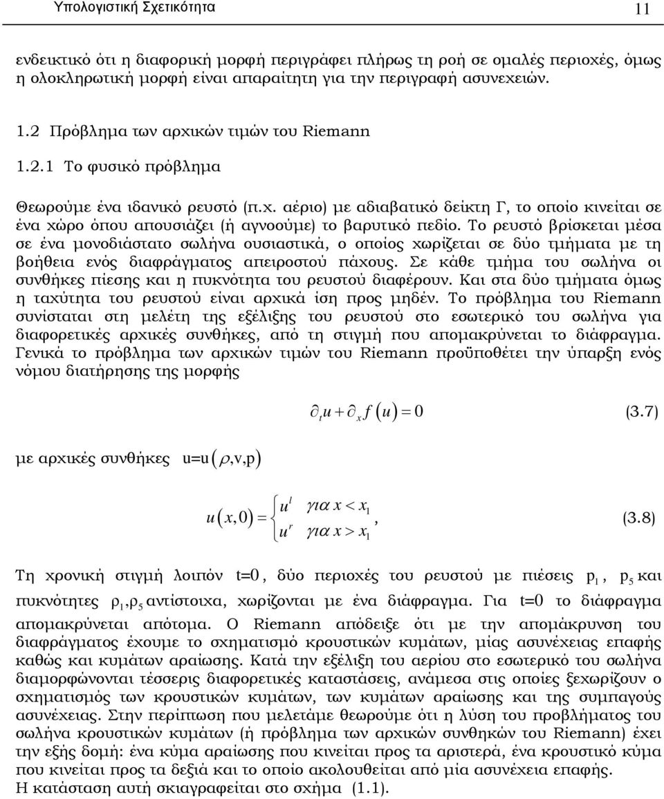 Το ρευστό βρίσκεται µέσα σε ένα µονοδιάστατο σωλήνα ουσιαστικά, ο οποίος χωρίζεται σε δύο τµήµατα µε τη βοήθεια ενός διαφράγµατος απειροστού πάχους.