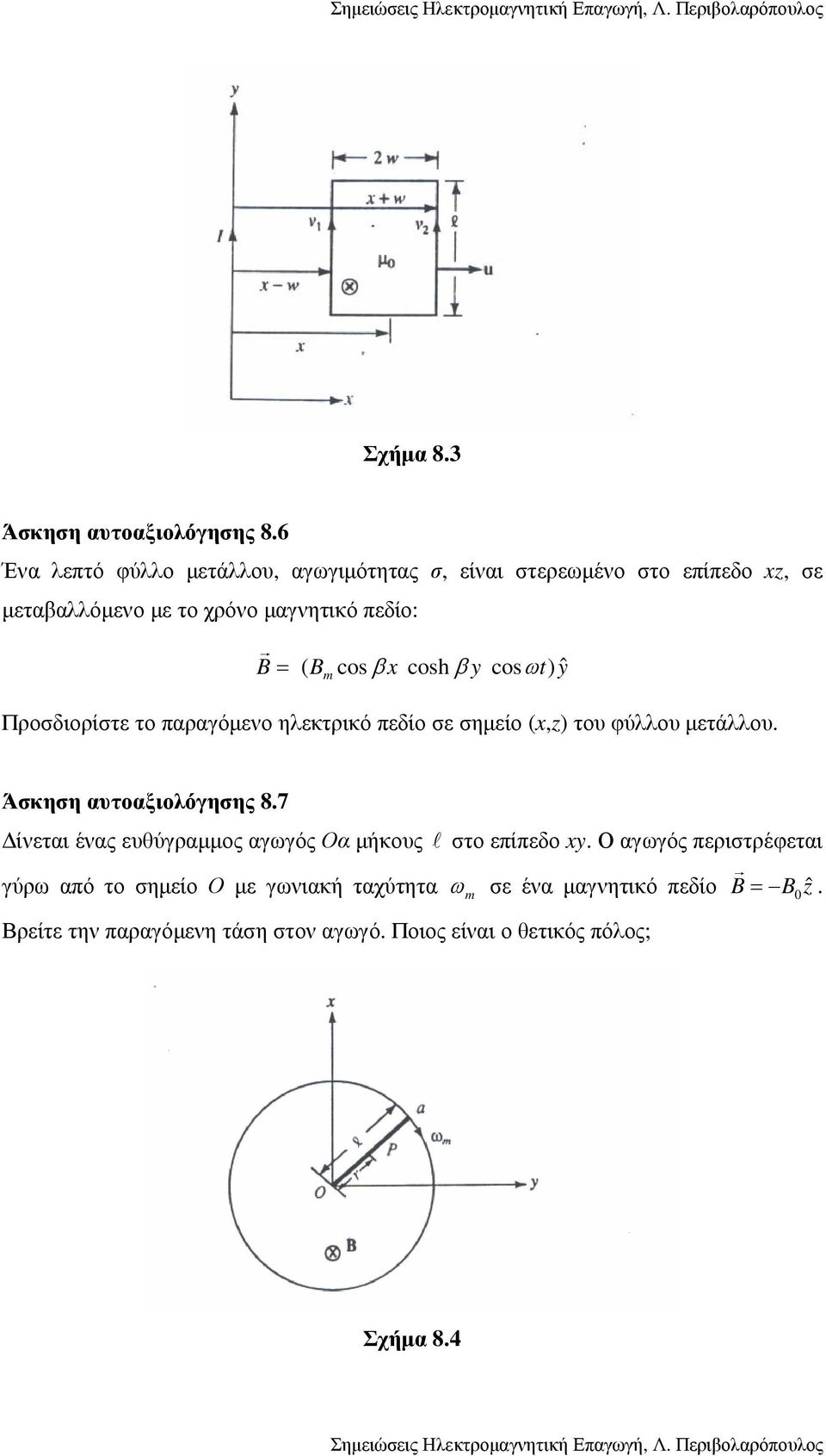 β x cosh β y cos ωt) yˆ m Προσδιορίστε το παραγόµενο ηλεκτρικό πεδίο σε σηµείο (x,z) του φύλλου µετάλλου. Άσκηση αυτοαξιολόγησης 8.