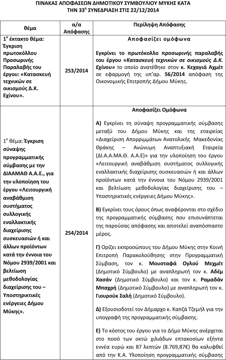 , για την υλοποίηση του έργου «Λειτουργική αναβάθμιση συστήματος συλλογικής εναλλακτικής διαχείρισης συσκευασιών ή και άλλων προϊόντων κατά την έννοια του Νόμου 2939/2001 και βελτίωση μεθοδολογίας