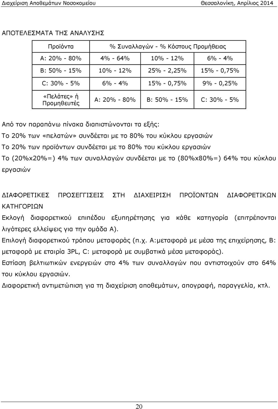 συνδέεται με το 80% του κύκλου εργασιών Το (20%x20%=) 4% των συναλλαγών συνδέεται με το (80%x80%=) 64% του κύκλου εργασιών ΙΑΦΟΡΕΤΙΚΕΣ ΠΡΟΣΕΓΓΙΣΕΙΣ ΣΤΗ ΙΑΧΕΙΡΙΣΗ ΠΡΟΪΟΝΤΩΝ ΙΑΦΟΡΕΤΙΚΩΝ ΚΑΤΗΓΟΡΙΩΝ