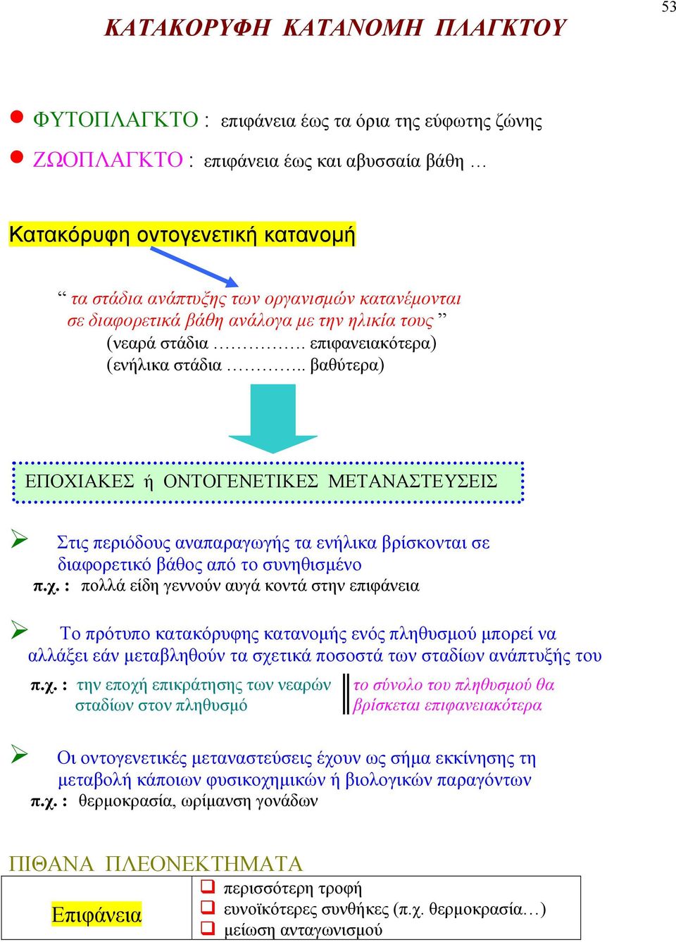 . βαθύτερα) ΕΠΟΧΙΑΚΕΣ ή ΟΝΤΟΓΕΝΕΤΙΚΕΣ ΜΕΤΑΝΑΣΤΕΥΣΕΙΣ Στις περιόδους αναπαραγωγής τα ενήλικα βρίσκονται σε διαφορετικό βάθος από το συνηθισμένο π.χ.