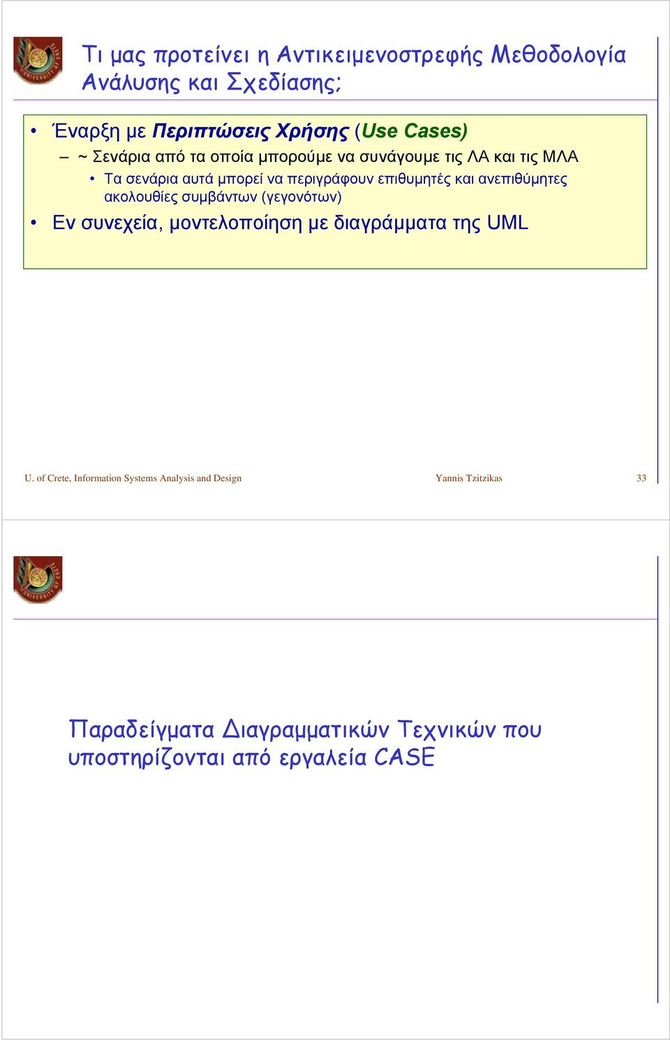 ανεπιθύμητες ακολουθίες συμβάντων (γεγονότων) Εν συνεχεία, μοντελοποίηση με διαγράμματα της UML U.