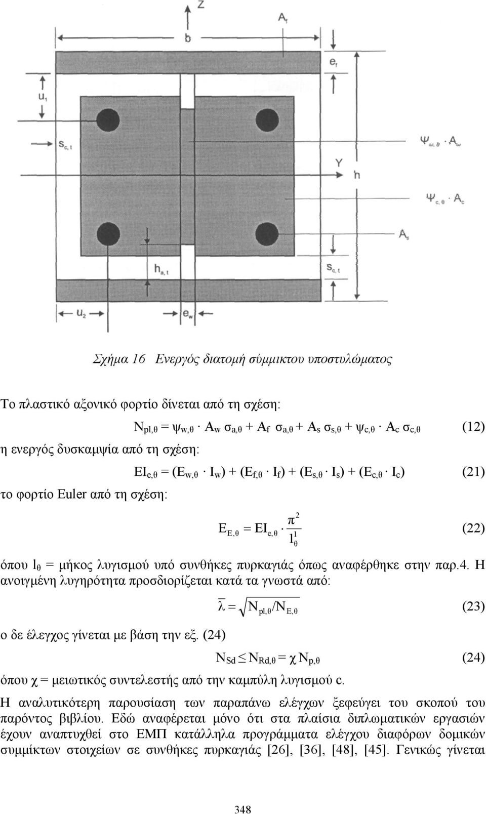 στην παρ.4. Η ανοιγμένη λυγηρότητα προσδιορίζεται κατά τα γνωστά από: ο δε έλεγχος γίνεται με βάση την εξ. (24) όπου χ = μειωτικός συντελεστής από την καμπύλη λυγισμού c.