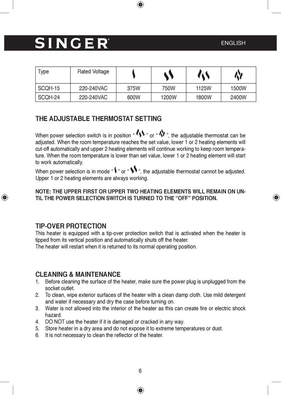 When the room temperature reaches the set value, lower 1 or 2 heating elements will cut-off automatically and upper 2 heating elements will continue working to keep room temperature.