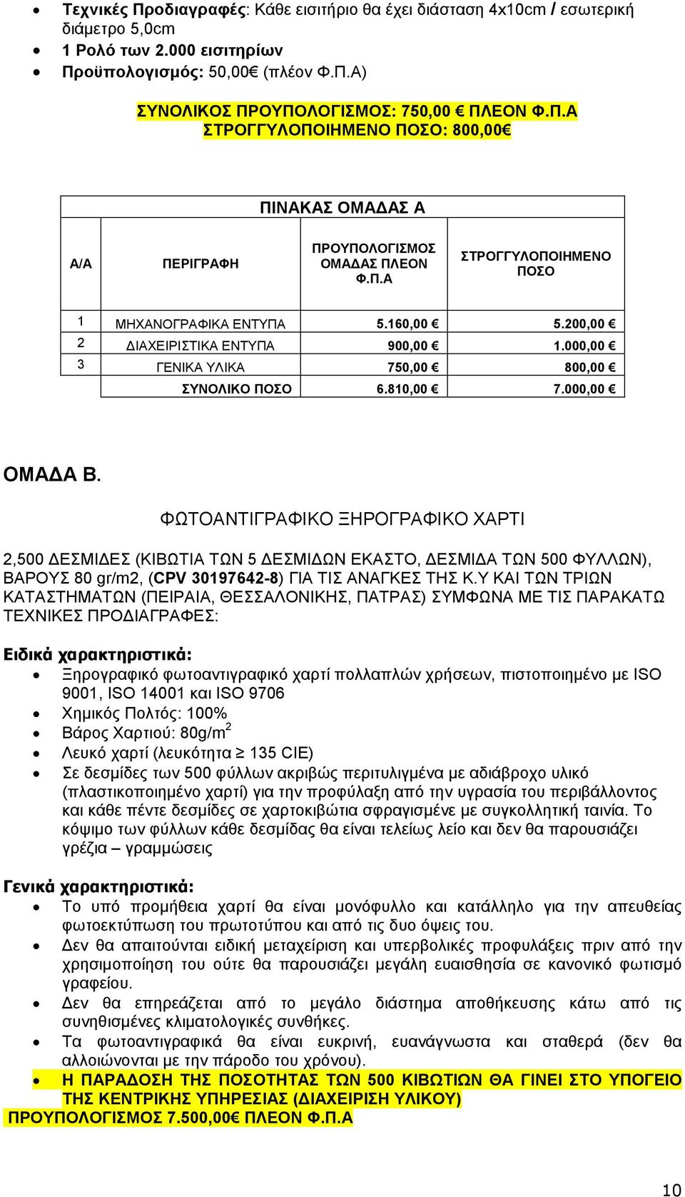 ΦΩΤΟΑΝΤΙΓΡΑΦΙΚΟ ΞΗΡΟΓΡΑΦΙΚΟ ΧΑΡΤΙ 2,500 ΕΣΜΙ ΕΣ (ΚΙΒΩΤΙΑ ΤΩΝ 5 ΕΣΜΙ ΩΝ ΕΚΑΣΤΟ, ΕΣΜΙ Α ΤΩΝ 500 ΦΥΛΛΩΝ), ΒΑΡΟΥΣ 80 gr/m2, (CPV 30197642-8) ΓΙΑ ΤΙΣ ΑΝΑΓΚΕΣ ΤΗΣ Κ.