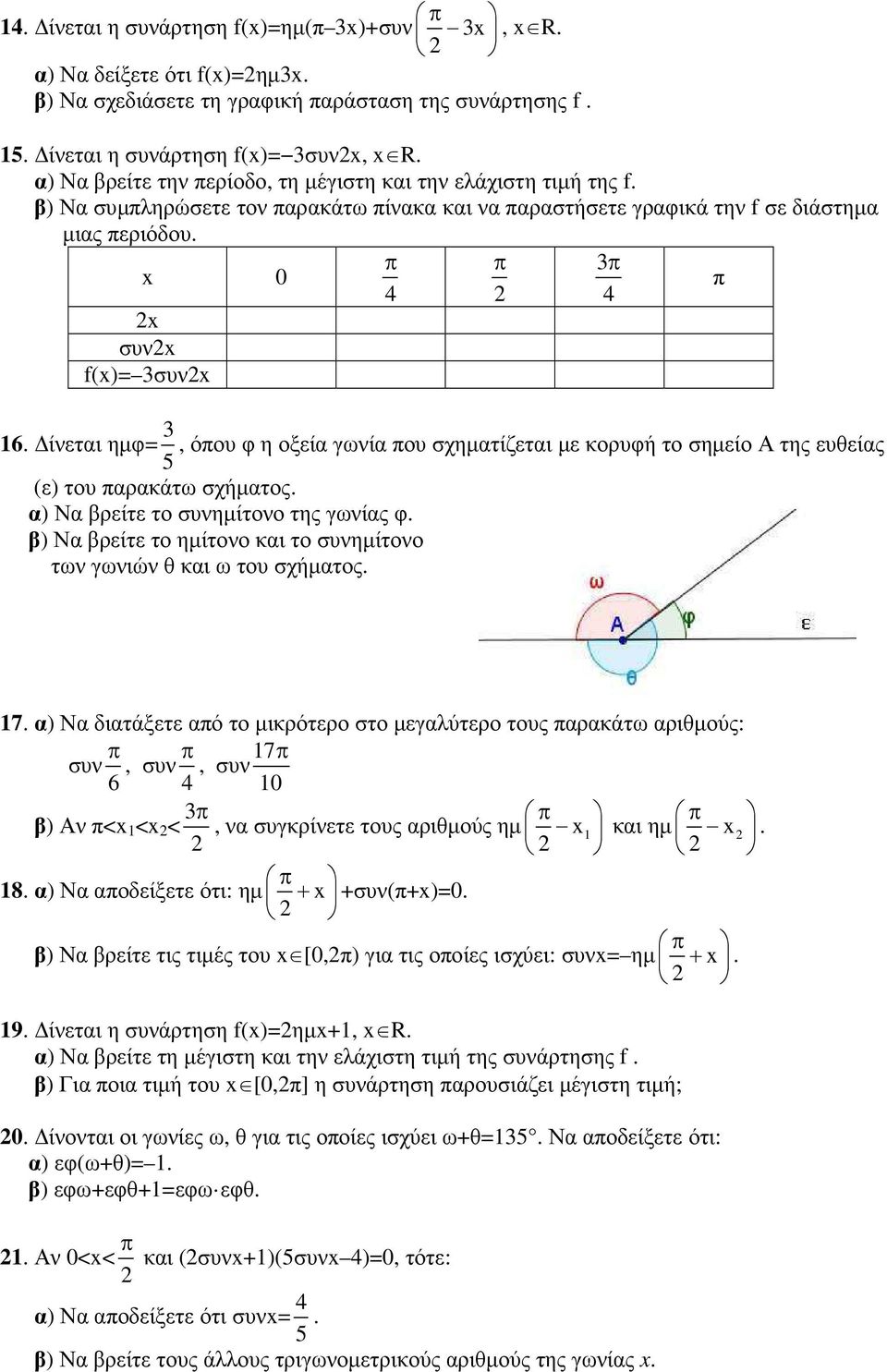 ίνεται ηµφ= 3, όου φ η οξεία γωνία ου σχηµατίζεται µε κορυφή το σηµείο Α της ευθείας 5 (ε) του αρακάτω σχήµατος. α) Να βρείτε το συνηµίτονο της γωνίας φ.