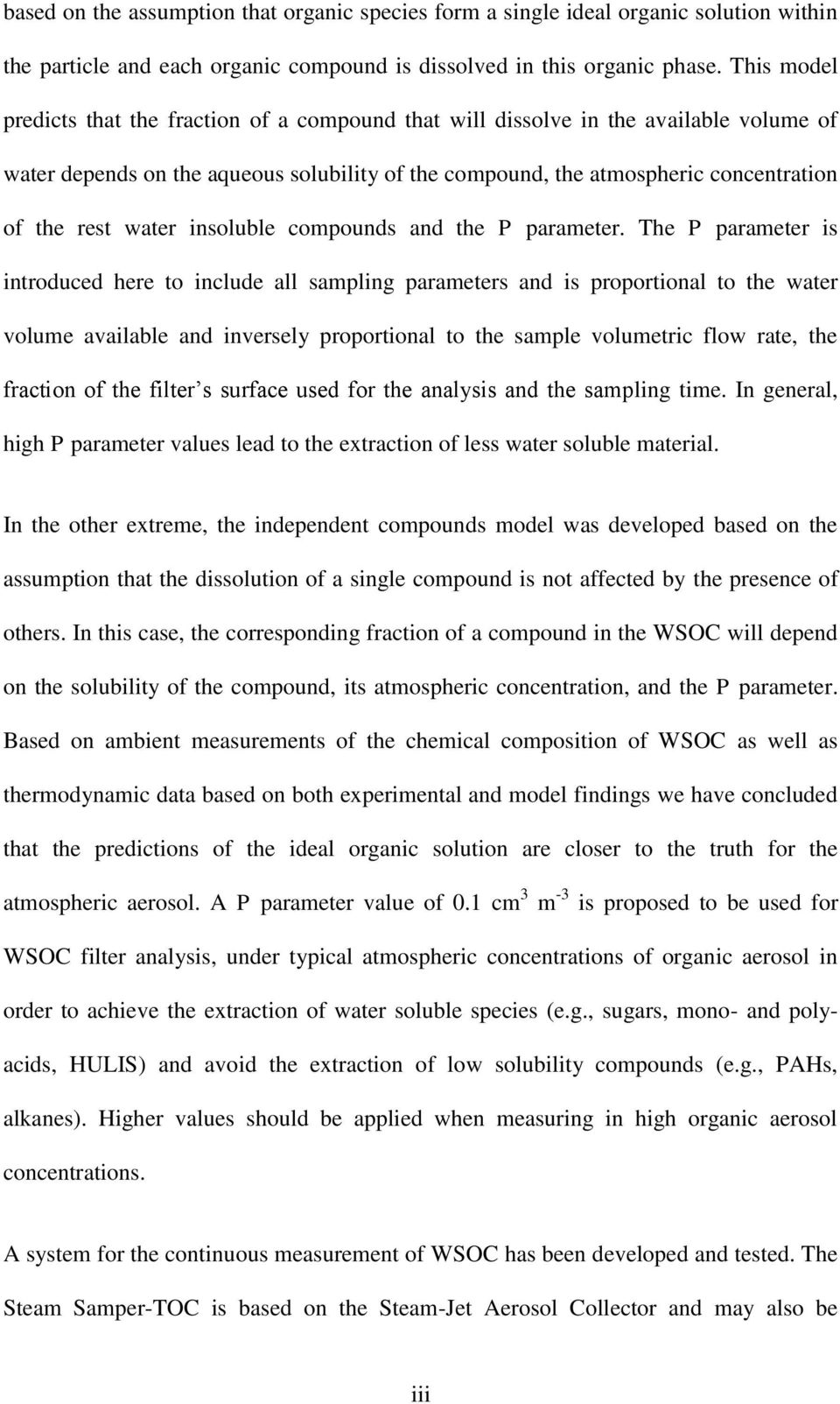 water insoluble compounds and the P parameter.