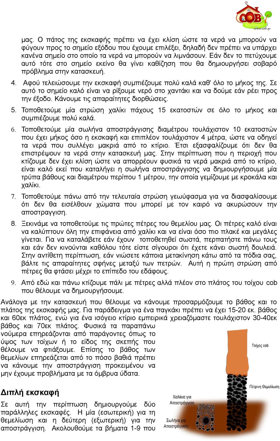 Αφού τελειώσουμε την εκσκαφή συμπιέζουμε πολύ καλά καθ' όλο το μήκος της. Σε αυτό το σημείο καλό είναι να ρίξουμε νερό στο χαντάκι και να δούμε εάν ρέει προς την έξοδο.