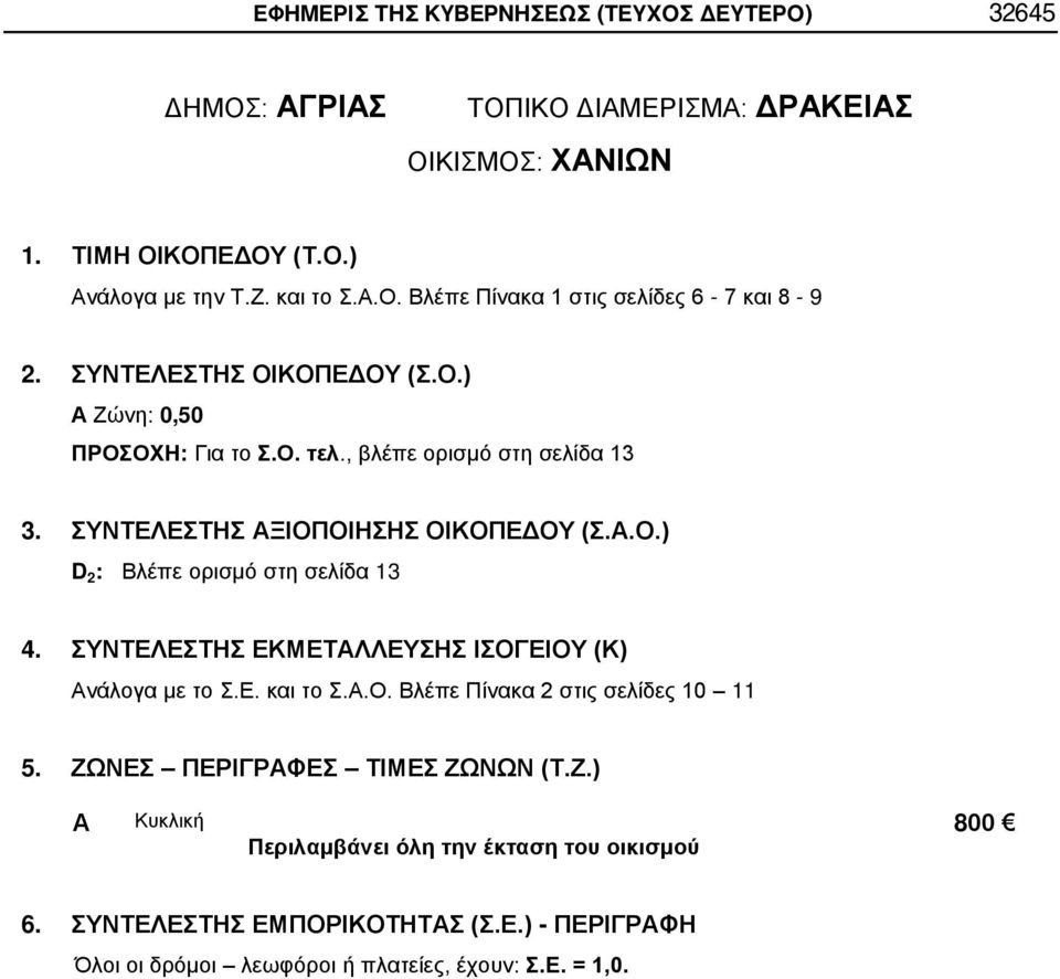 ΣΥΝΤΕΛΕΣΤΗΣ ΞΙΟΠΟΙΗΣΗΣ ΟΙΚΟΠΕΔΟΥ (Σ..Ο.) D 2 : Βλέπε ορισμό στη σελίδα 13 4.