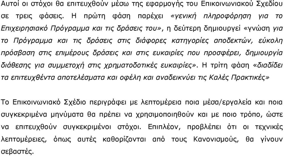 πρόσβαση στις επιμέρους δράσεις και στις ευκαιρίες που προσφέρει, δημιουργία διάθεσης για συμμετοχή στις χρηματοδοτικές ευκαιρίες».