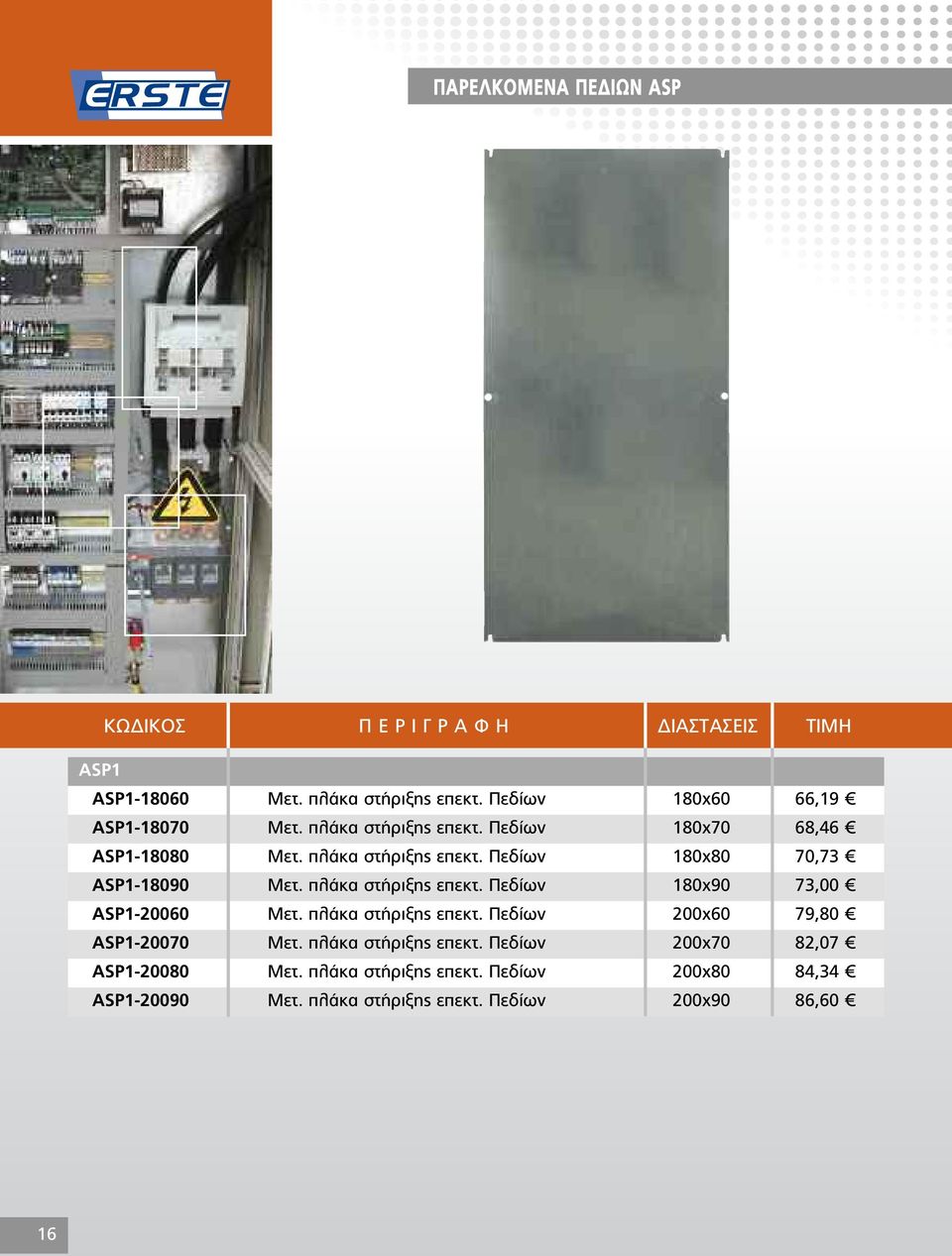 πλάκα στήριξης επεκτ. Πεδίων 200x60 79,80 ASP1-20070 Μετ. πλάκα στήριξης επεκτ. Πεδίων 200x70 82,07 ASP1-20080 Μετ.