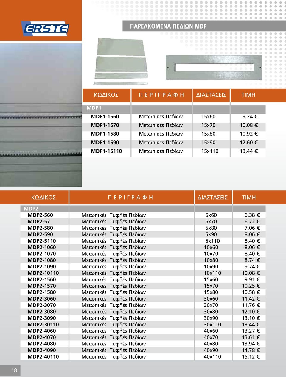 5x90 8,06 MDP2-5110 Μετωπικές Τυφλές Πεδίων 5x110 8,40 MDP2-1060 Μετωπικές Τυφλές Πεδίων 10x60 8,06 MDP2-1070 Μετωπικές Τυφλές Πεδίων 10x70 8,40 MDP2-1080 Μετωπικές Τυφλές Πεδίων 10x80 8,74 MDP2-1090