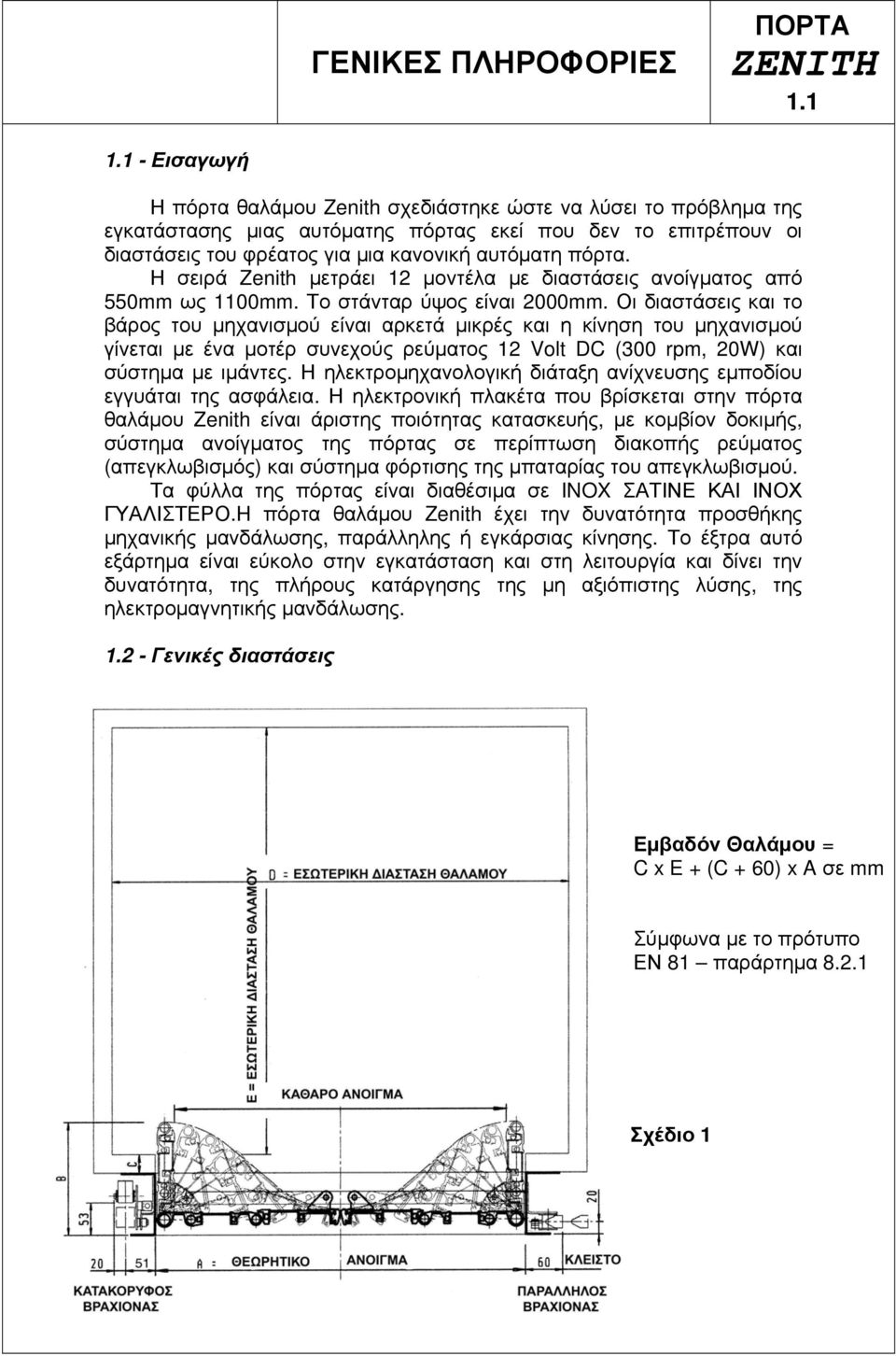 Η σειρά Zenith μετράει 12 μοντέλα με διαστάσεις ανοίγματος από 550mm ως 1100mm. Το στάνταρ ύψος είναι 2000mm.