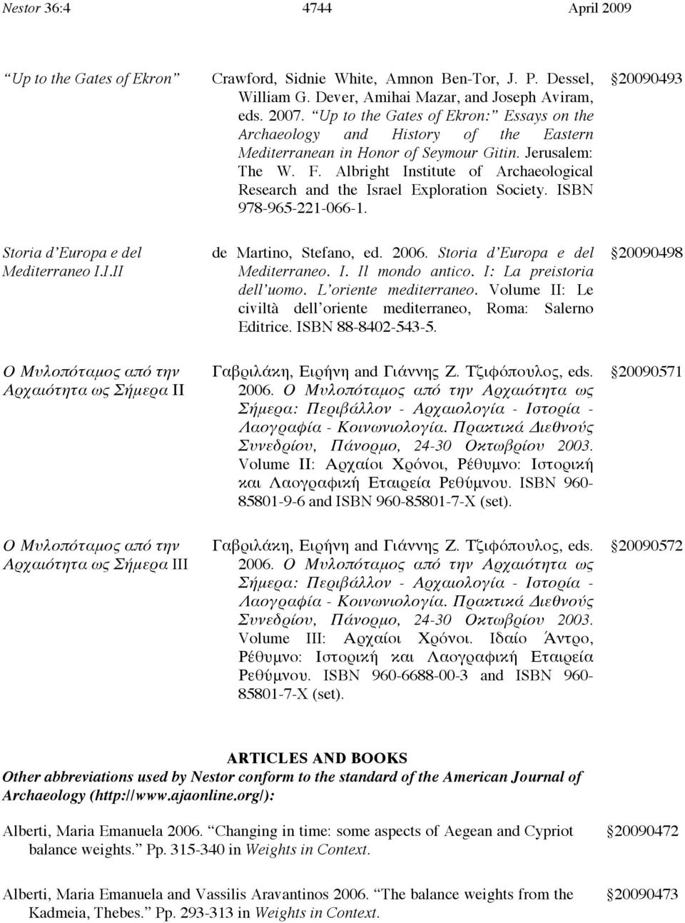 Albright Institute of Archaeological Research and the Israel Exploration Society. ISBN 978-965-221-066-1. 20090493 Storia d Europa e del Mediterraneo I.I.II de Martino, Stefano, ed. 2006.