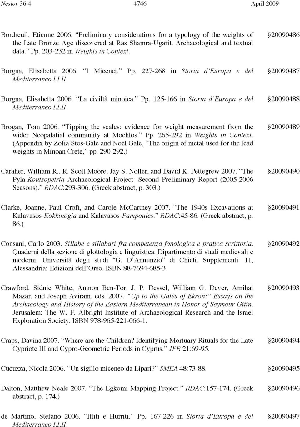 I.II. Brogan, Tom 2006. Tipping the scales: evidence for weight measurement from the wider Neopalatial community at Mochlos. Pp. 265-292 in Weights in Context.