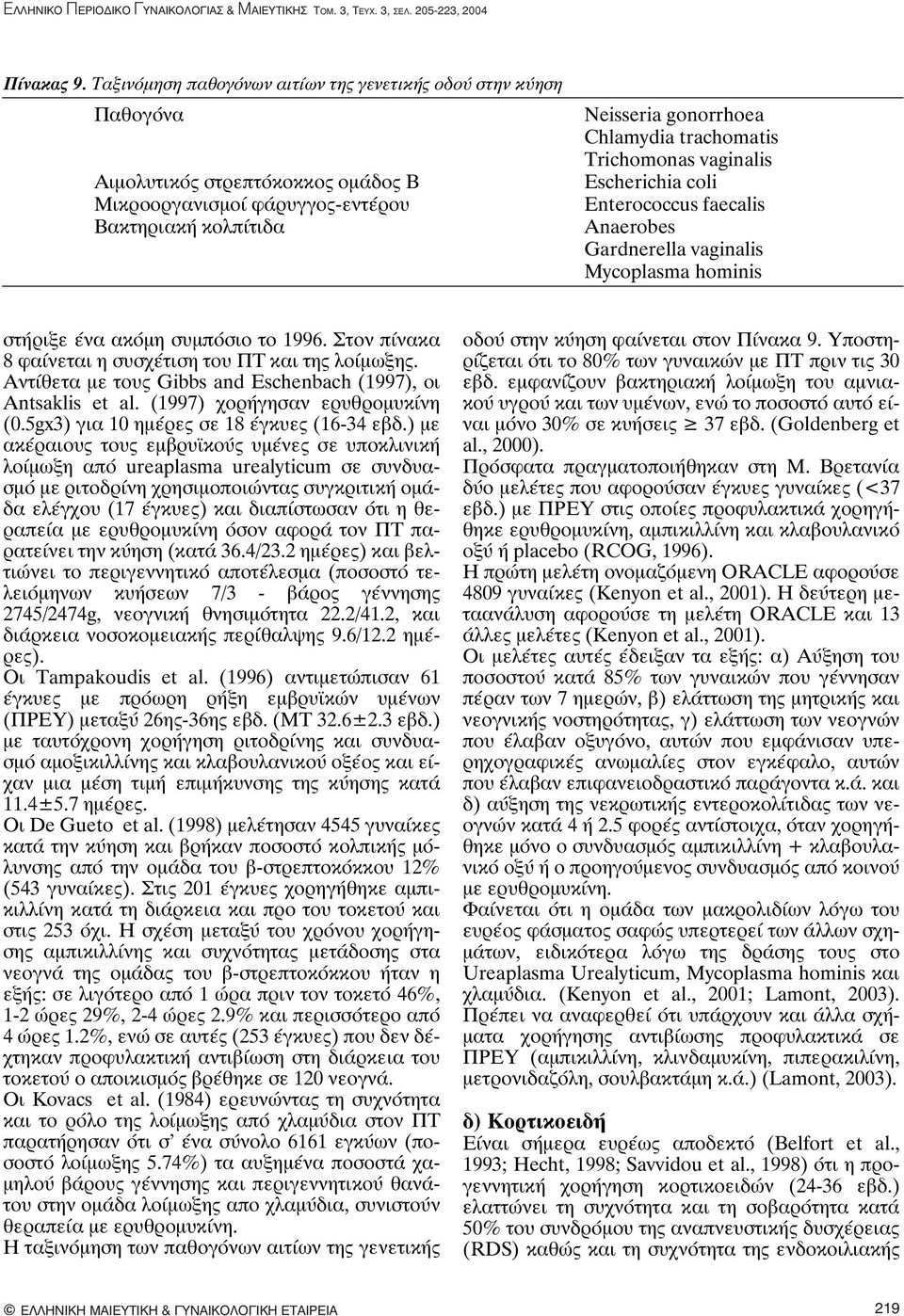 Trichomonas vaginalis Escherichia coli Enterococcus faecalis Anaerobes Gardnerella vaginalis Mycoplasma hominis στήριξε ένα ακόμη συμπόσιο το 1996.