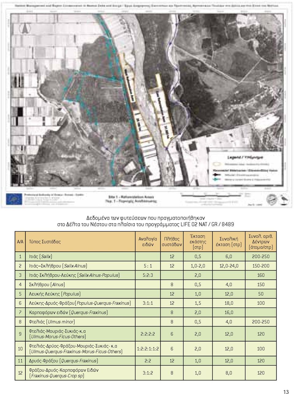 8 0,5 4,0 150 5 Λευκής Λεύκης (Populus) 12 1,0 12,0 50 6 Λεύκης-Δρυός-Φράξου(Populus-Querqus-Fraxinus) 3:1:1 12 1,5 18,0 100 7 Καρποφόρων ειδών (Querqus-Fraxinus) 8 2,0 16,0 8 Φτελιάς (Ulmus minor) 8