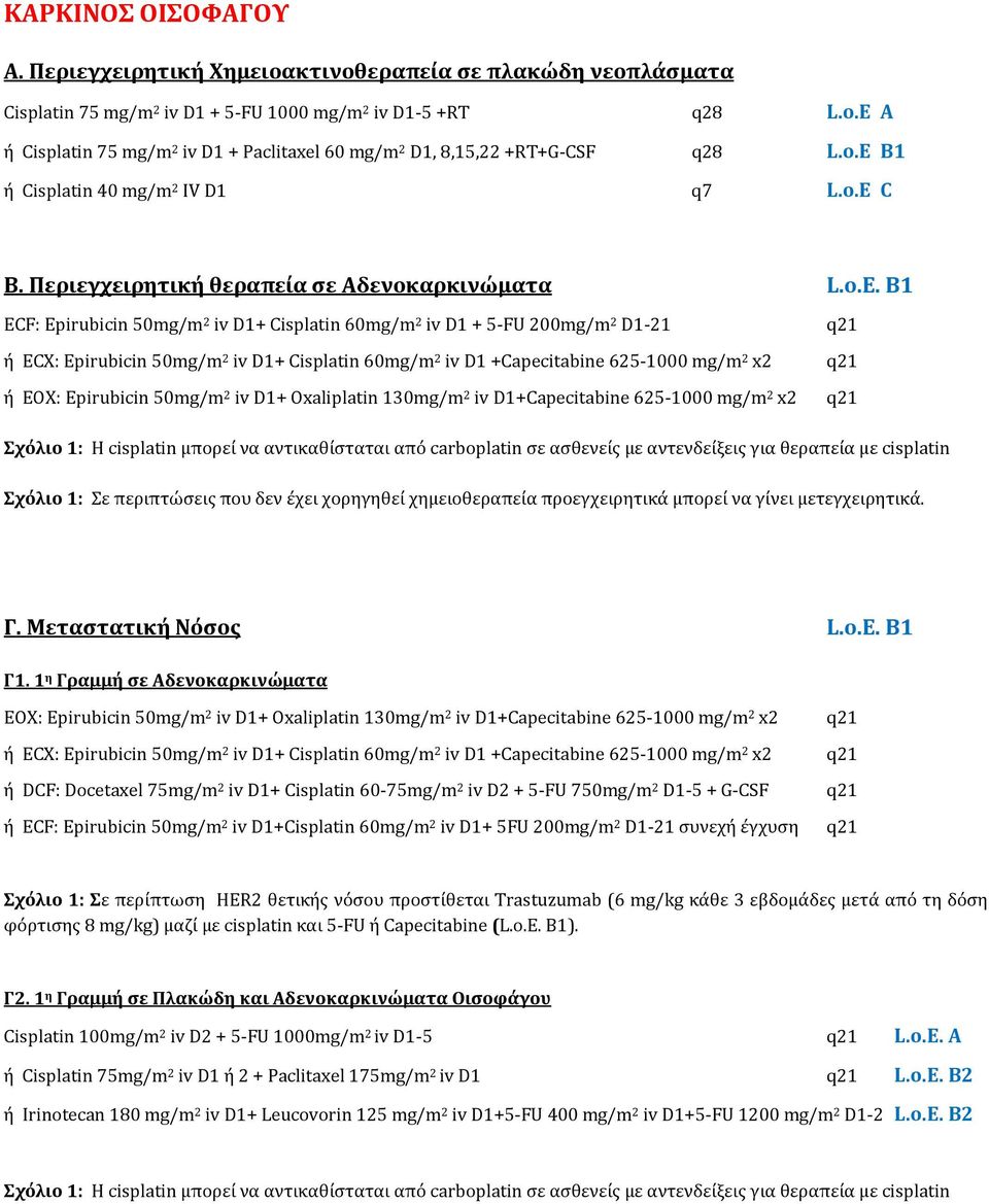 Epirubicin 50mg/m 2 iv D1+ Cisplatin 60mg/m 2 iv D1 + 5 FU 200mg/m 2 D1 21 ή ECX: Epirubicin 50mg/m 2 iv D1+ Cisplatin 60mg/m 2 iv D1 +Capecitabine 625 1000 mg/m 2 x2 ή EOX: Epirubicin 50mg/m 2 iv