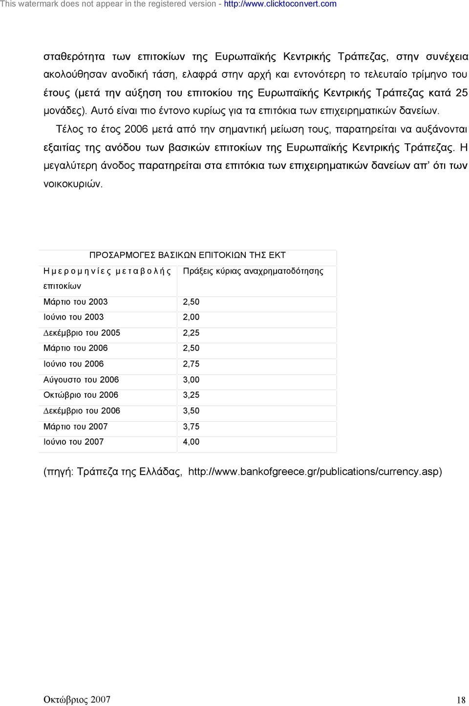 Τέλος το έτος 2006 µετά από την σηµαντική µείωση τους, παρατηρείται να αυξάνονται εξαιτίας της ανόδου των βασικών επιτοκίων της Ευρωπαϊκής Κεντρικής Τράπεζας.