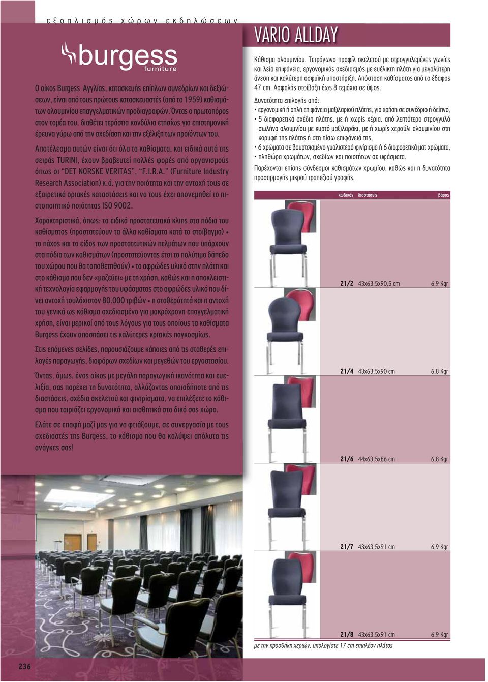 Αποτέλεσμα αυτών είναι ότι όλα τα καθίσματα, και ειδικά αυτά της σειράς TURINI, έχουν βραβευτεί πολλές φορές από οργανισμούς όπως οι DET NORSKE VERITAS, F.I.R.A. (Furniture Industry Research Association) κ.