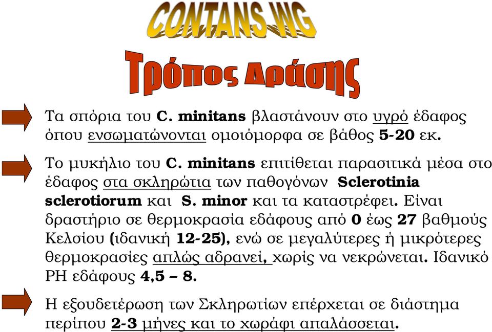 Είναι δραστήριο σε θερμοκρασία εδάφους από 0 έως 27 βαθμούς Κελσίου (ιδανική 12-25), ενώ σε μεγαλύτερες ή μικρότερες θερμοκρασίες απλώς