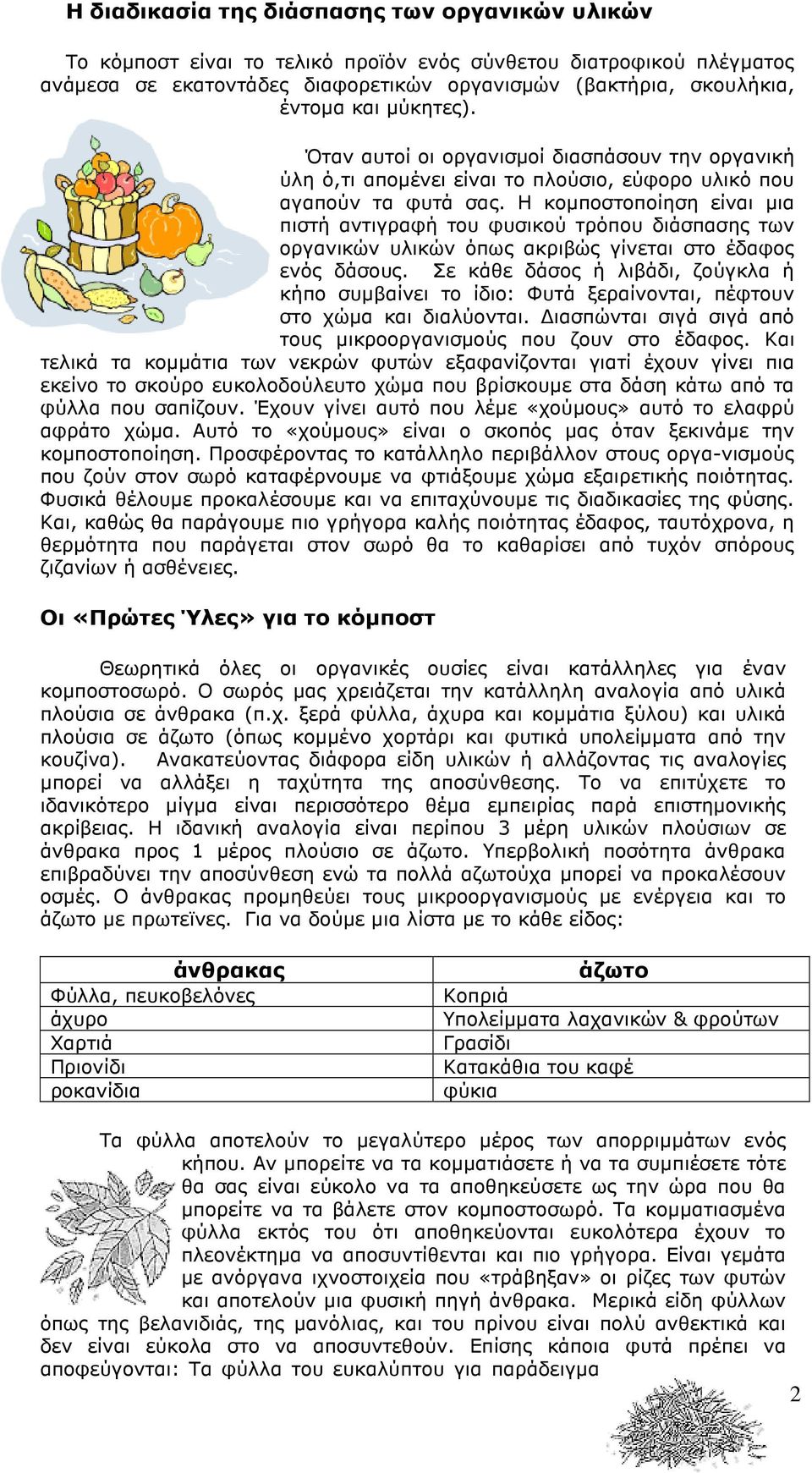 Η κοµποστοποίηση είναι µια πιστή αντιγραφή του φυσικού τρόπου διάσπασης των οργανικών υλικών όπως ακριβώς γίνεται στο έδαφος ενός δάσους.