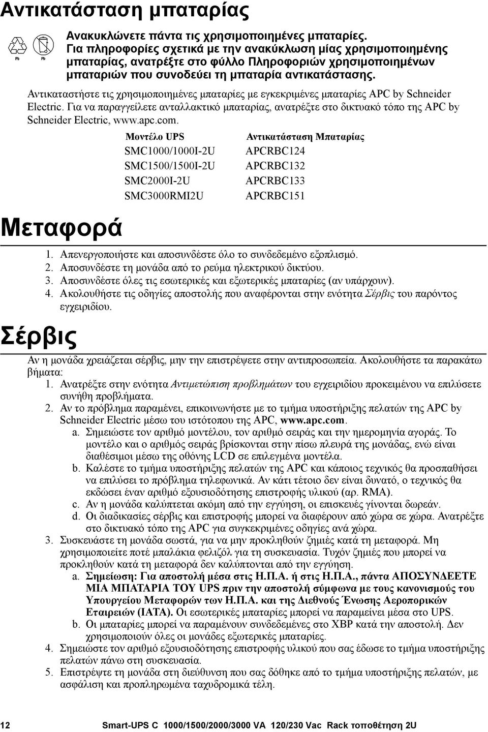 Αντικαταστήστε τις χρησιμοποιημένες μπαταρίες με εγκεκριμένες μπαταρίες APC by Schneider Electric.