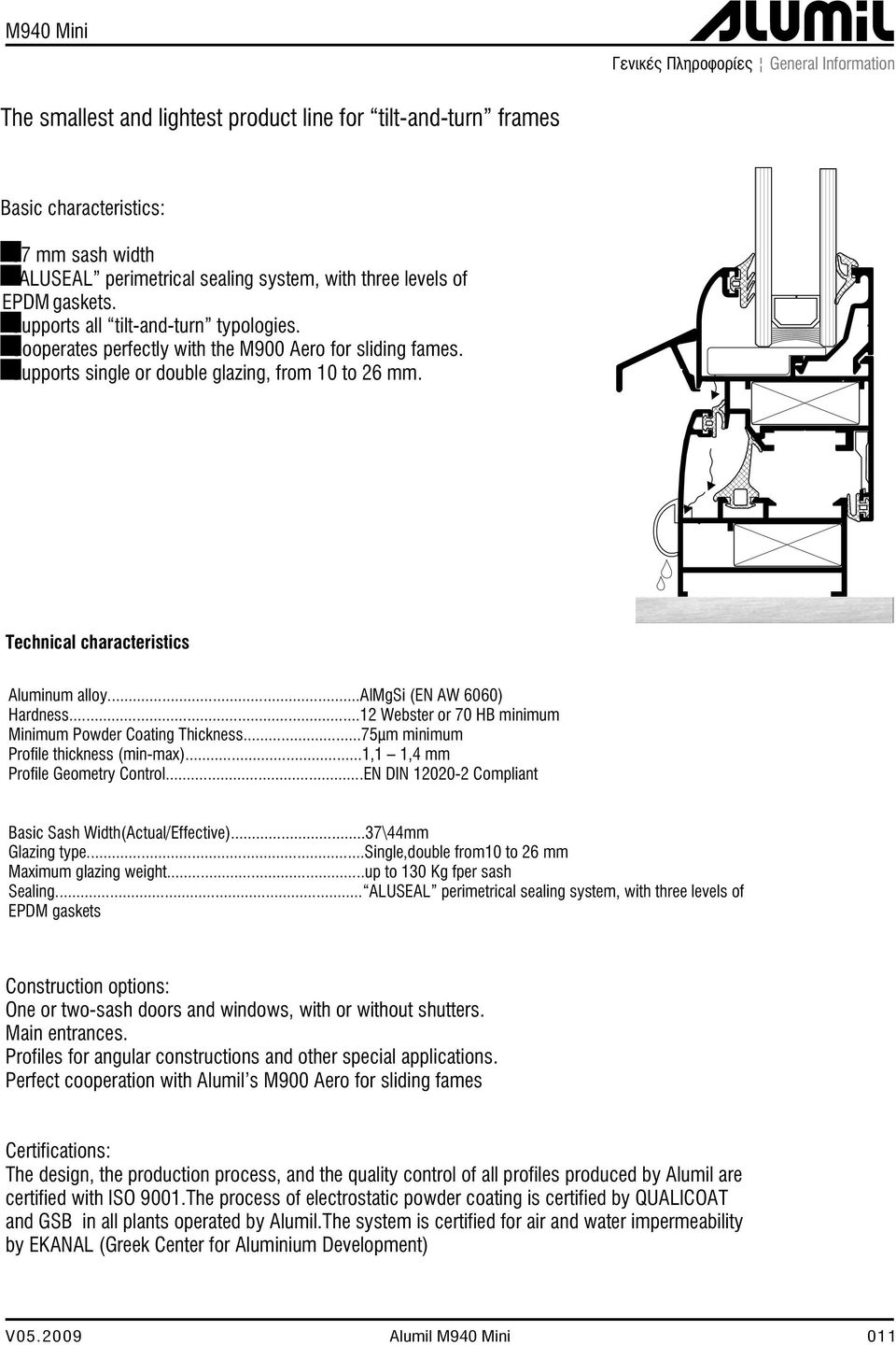 Technical characteristics Aluminum alloy...almgsi (EN AW 6060) Hardness...12 Webster or 70 HB minimum Minimum Powder Coating Thickness...75μm minimum Profile thickness (min-max).