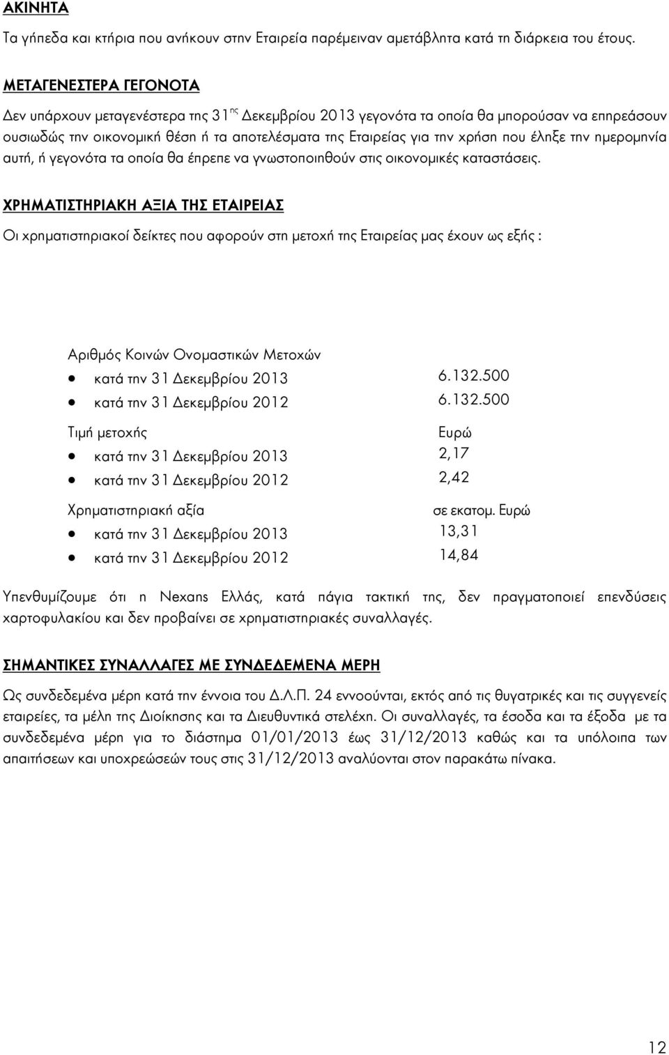 έληξε την ημερομηνία αυτή, ή γεγονότα τα οποία θα έπρεπε να γνωστοποιηθούν στις οικονομικές καταστάσεις.