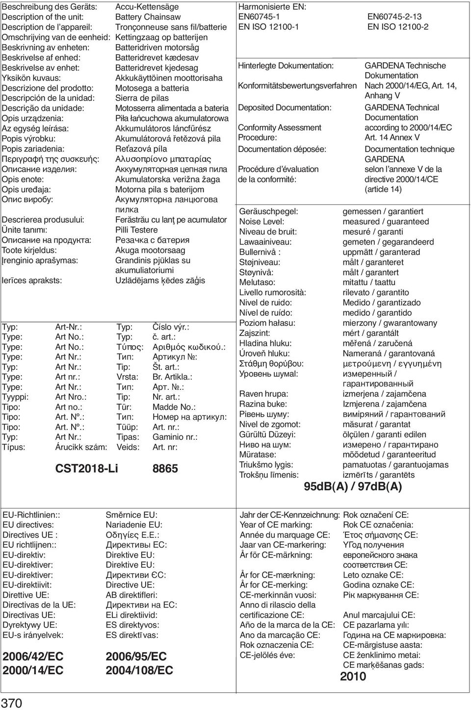 prodotto: Motosega a batteria Descripción de la unidad: Sierra de pilas Descrição da unidade: Motosserra alimentada a bateria Opis urządzenia: Piła łańcuchowa akumulatorowa Az egység leírása: