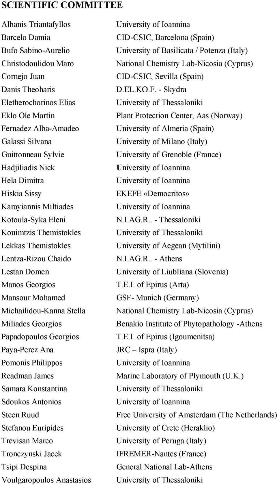 Georgios Mansour Mohamed Michailidou-Kanna Stella Miliades Georgios Papadopoulos Georgios Paya-Perez Ana Pomonis Philippos Readman James Samara Konstantina Sdoukos Antonios Steen Ruud Stefanou