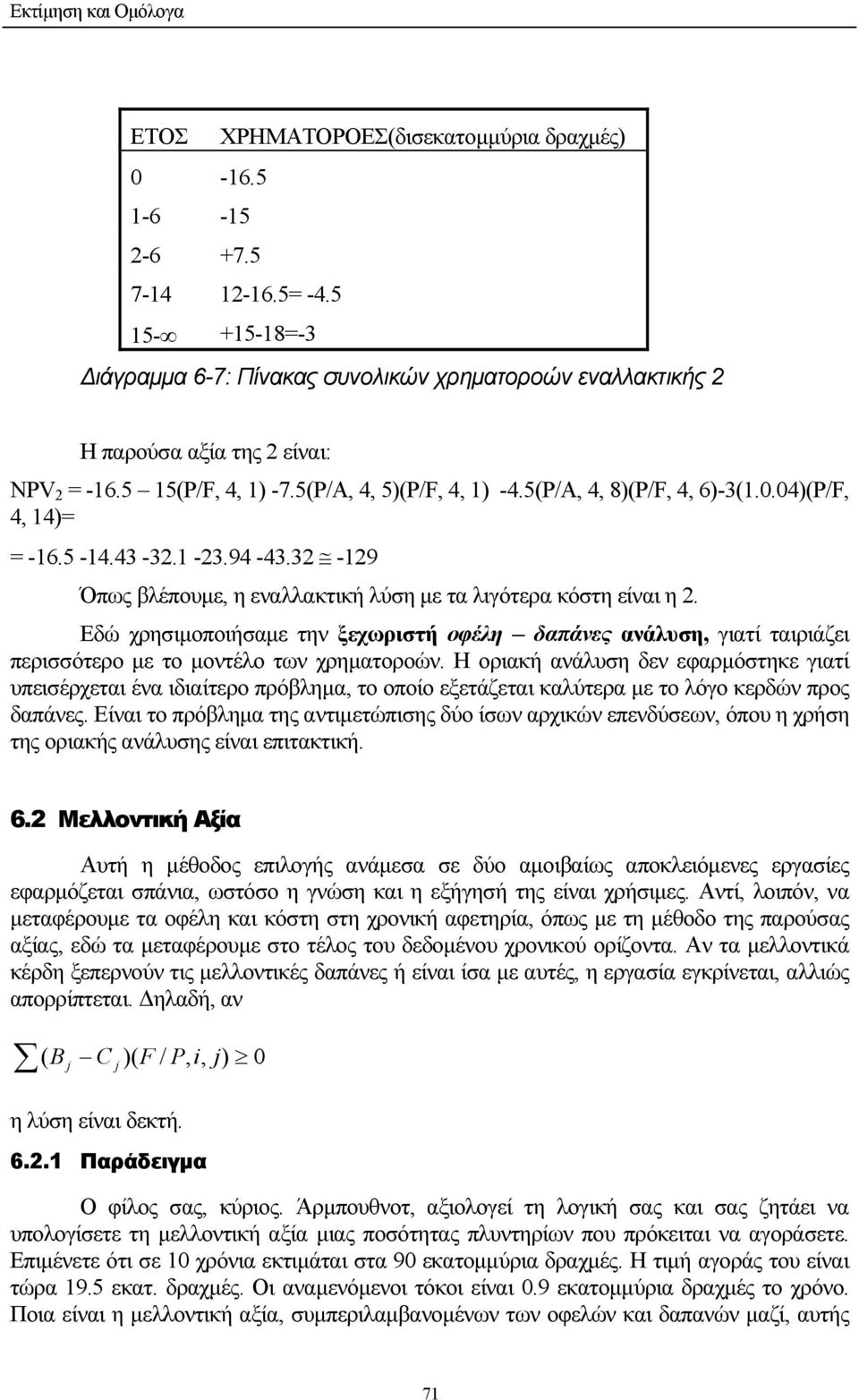 04)(P/F, 4, 14)= = -16.5-14.43-32.1-23.94-43.32-129 Όπως βλέπουµε, η εναλλακτική λύση µε τα λιγότερα κόστη είναι η 2.
