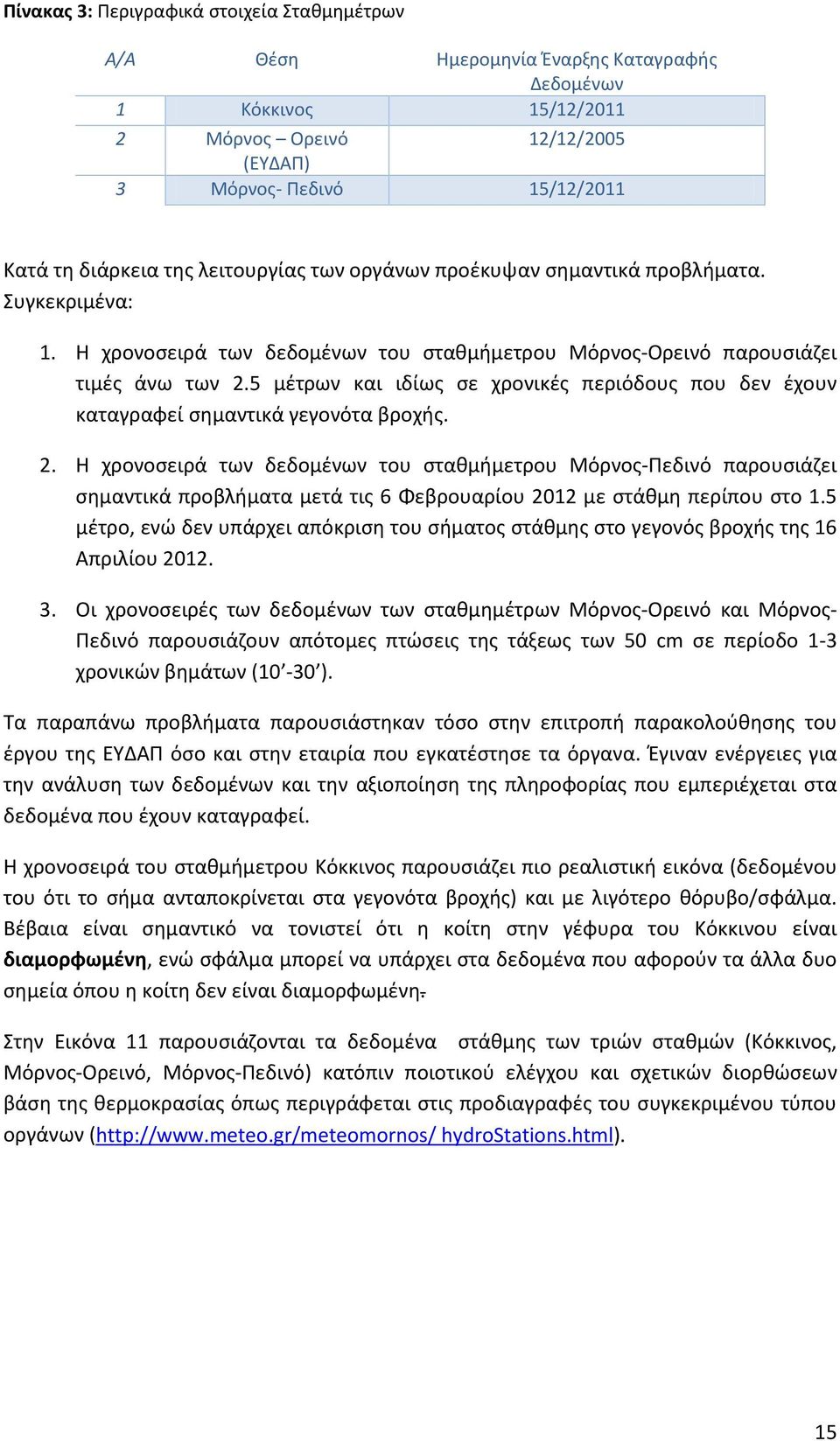 5 μέτρων και ιδίως σε χρονικές περιόδους που δεν έχουν καταγραφεί σημαντικά γεγονότα βροχής. 2.